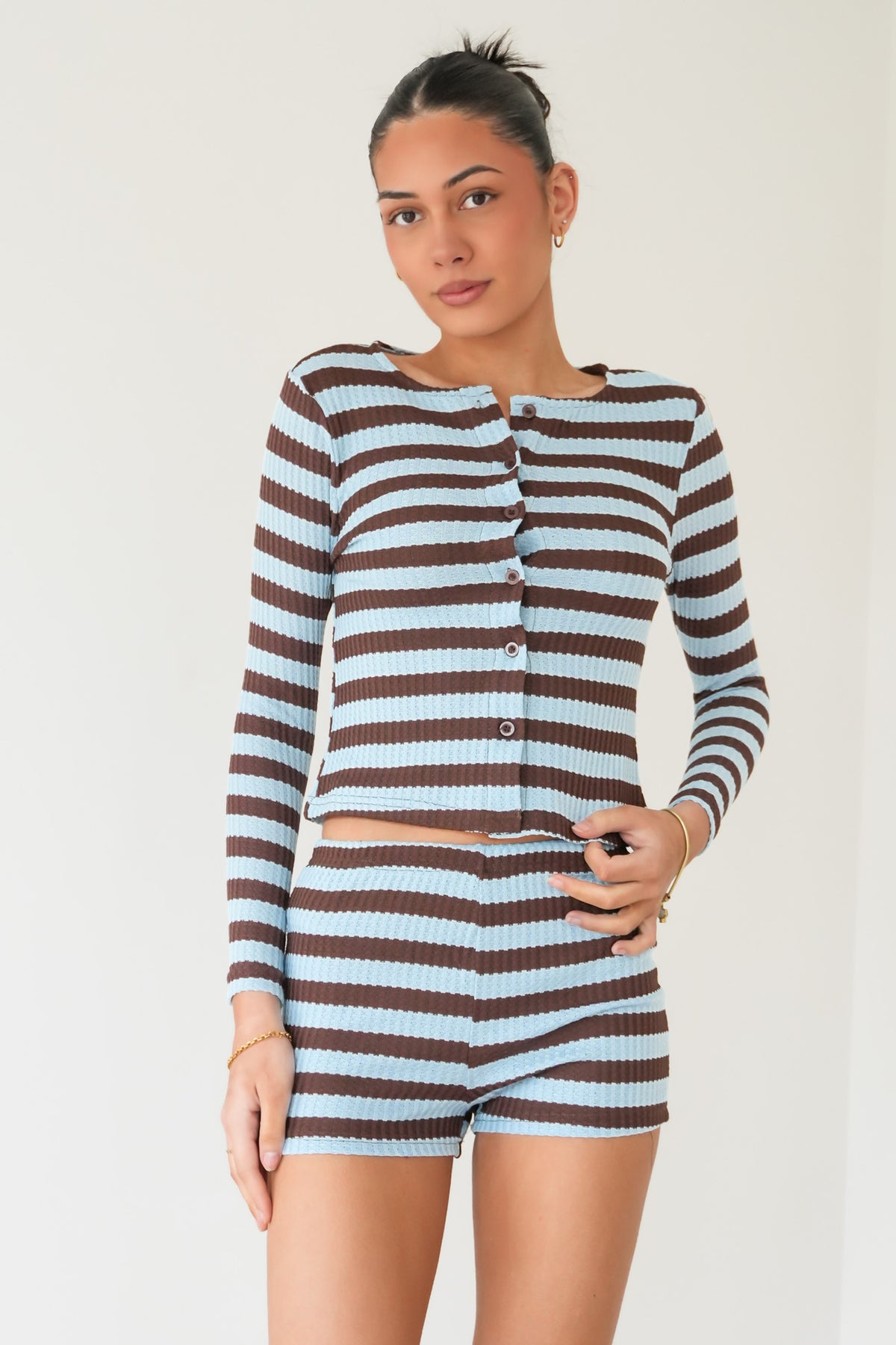 Sallie Set Chocolate Blue Stripe