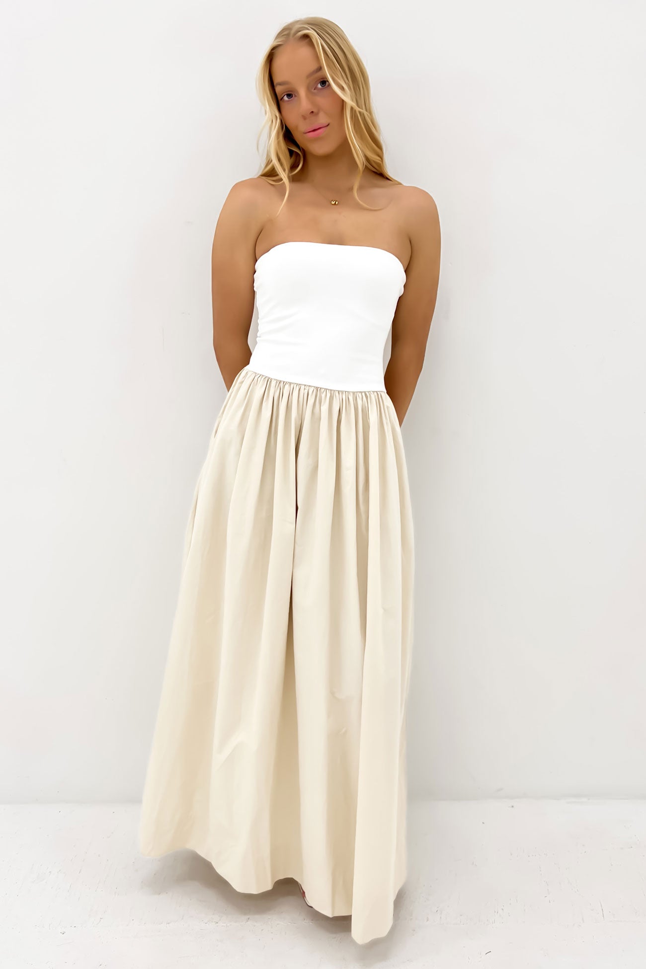 Samara Maxi Dress Beige White