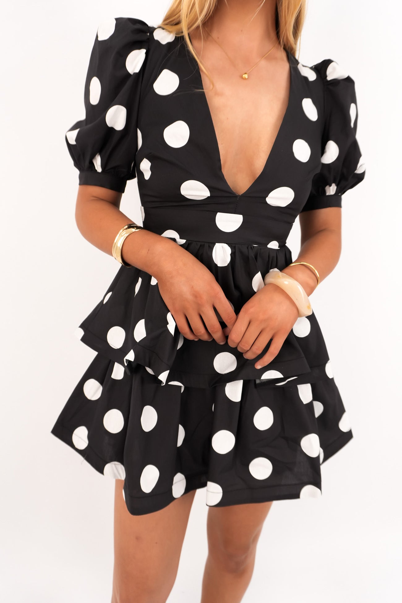 Sanders Mini Dress Black Polka Dot