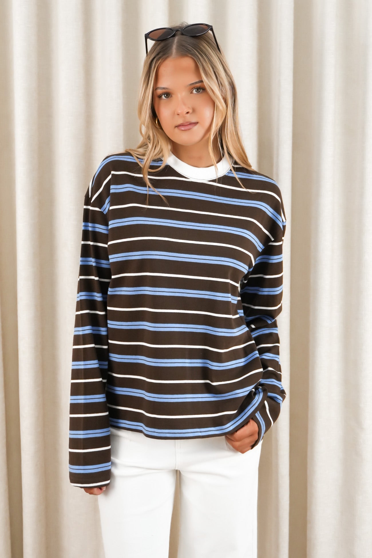 Sandi Long Sleeve Tee Blue Brown Stripe