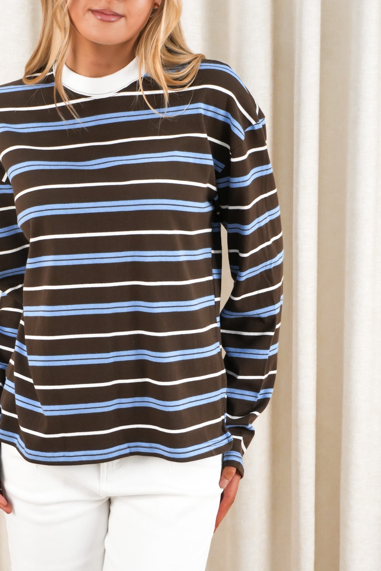 Sandi Long Sleeve Tee Blue Brown Stripe