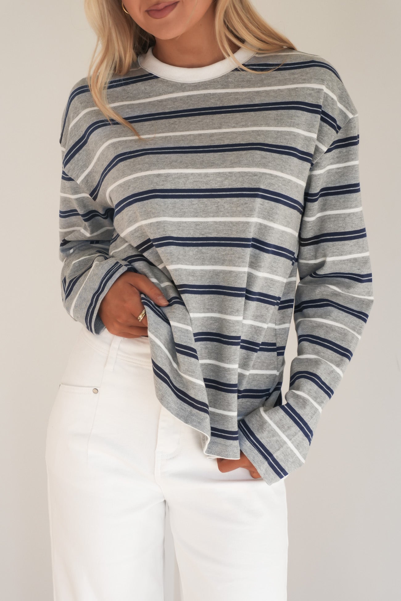 Sandi Long Sleeve Tee Grey Stripe
