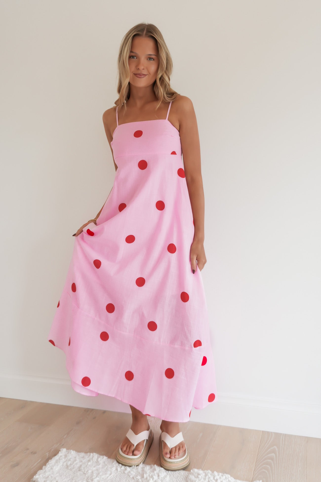 Sashia Maxi Dress Pink Polka Dot