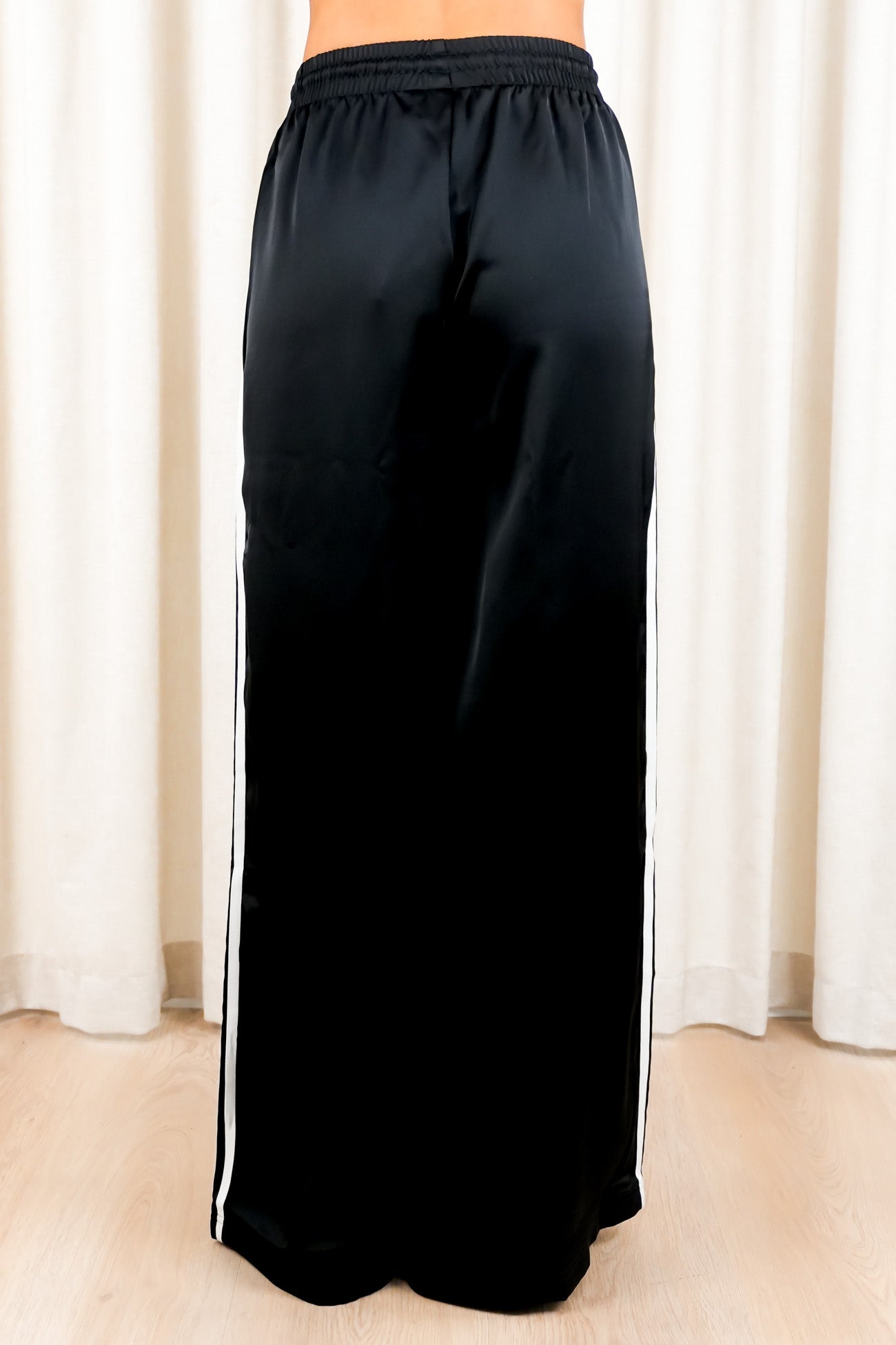 Satin Wide Leg Track Pant Black