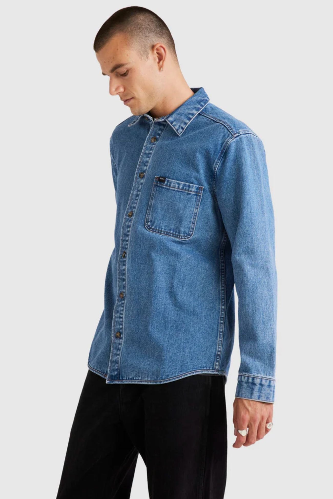 RVCA Classic Denim Long Sleeve Shirt Vintage Blue