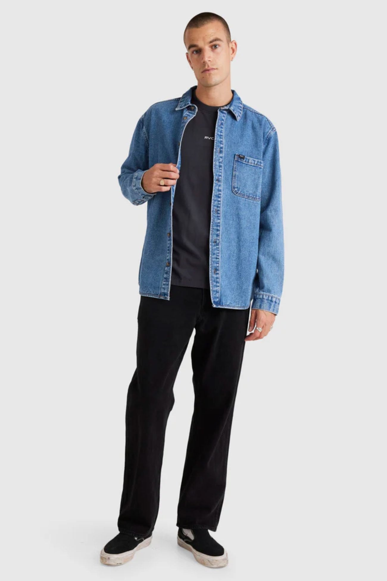 RVCA Classic Denim Long Sleeve Shirt Vintage Blue