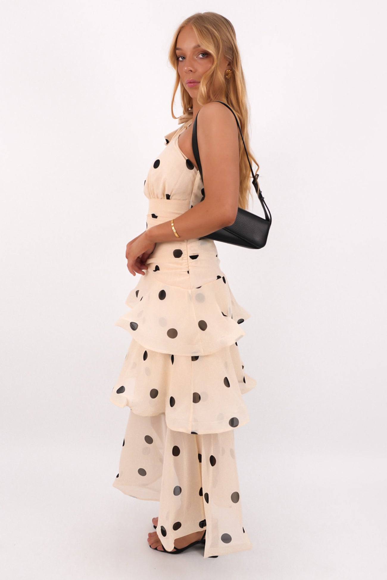Seema Midi Dress Beige Polka Dot