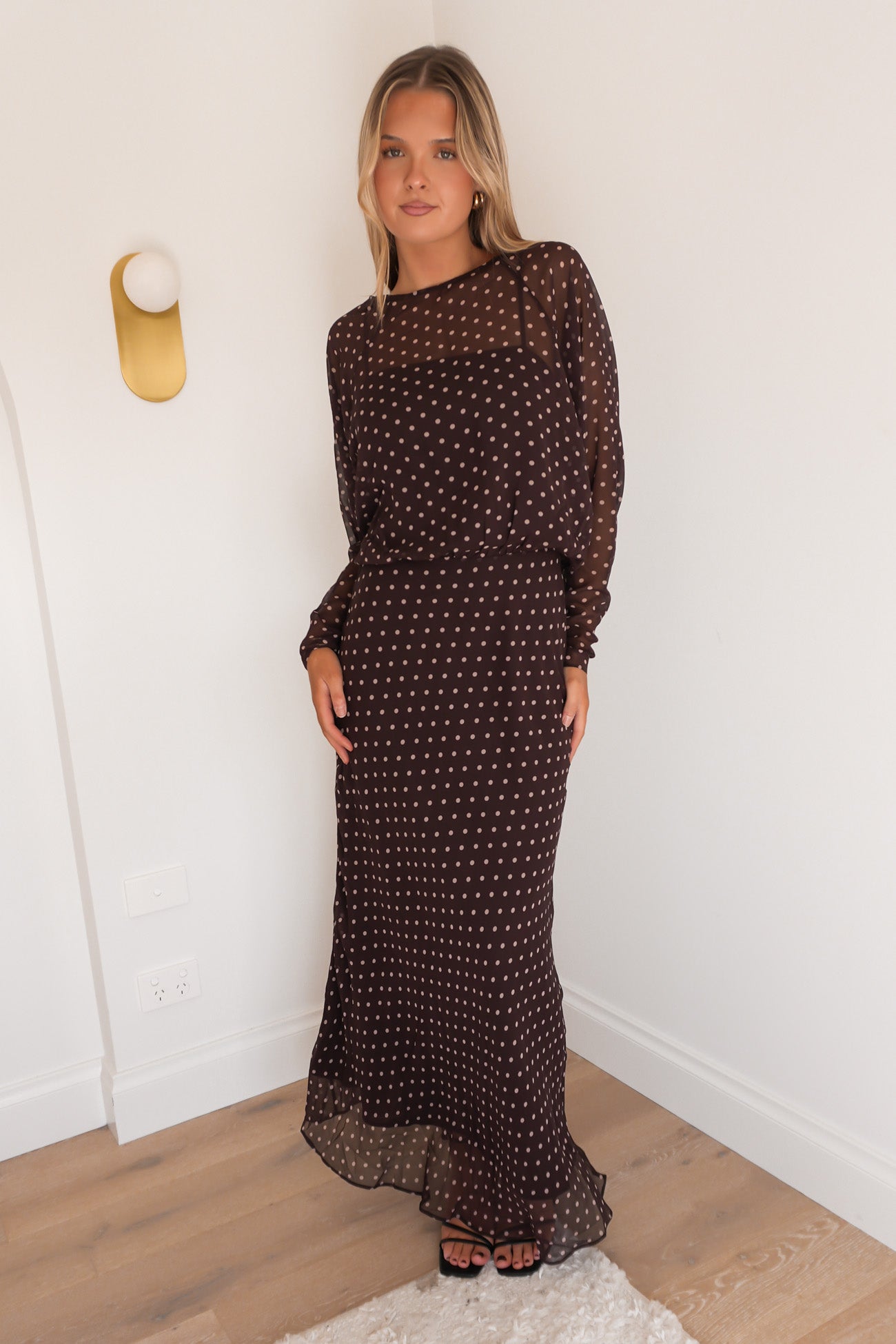 Serafina Maxi Dress Brown Polka Dot