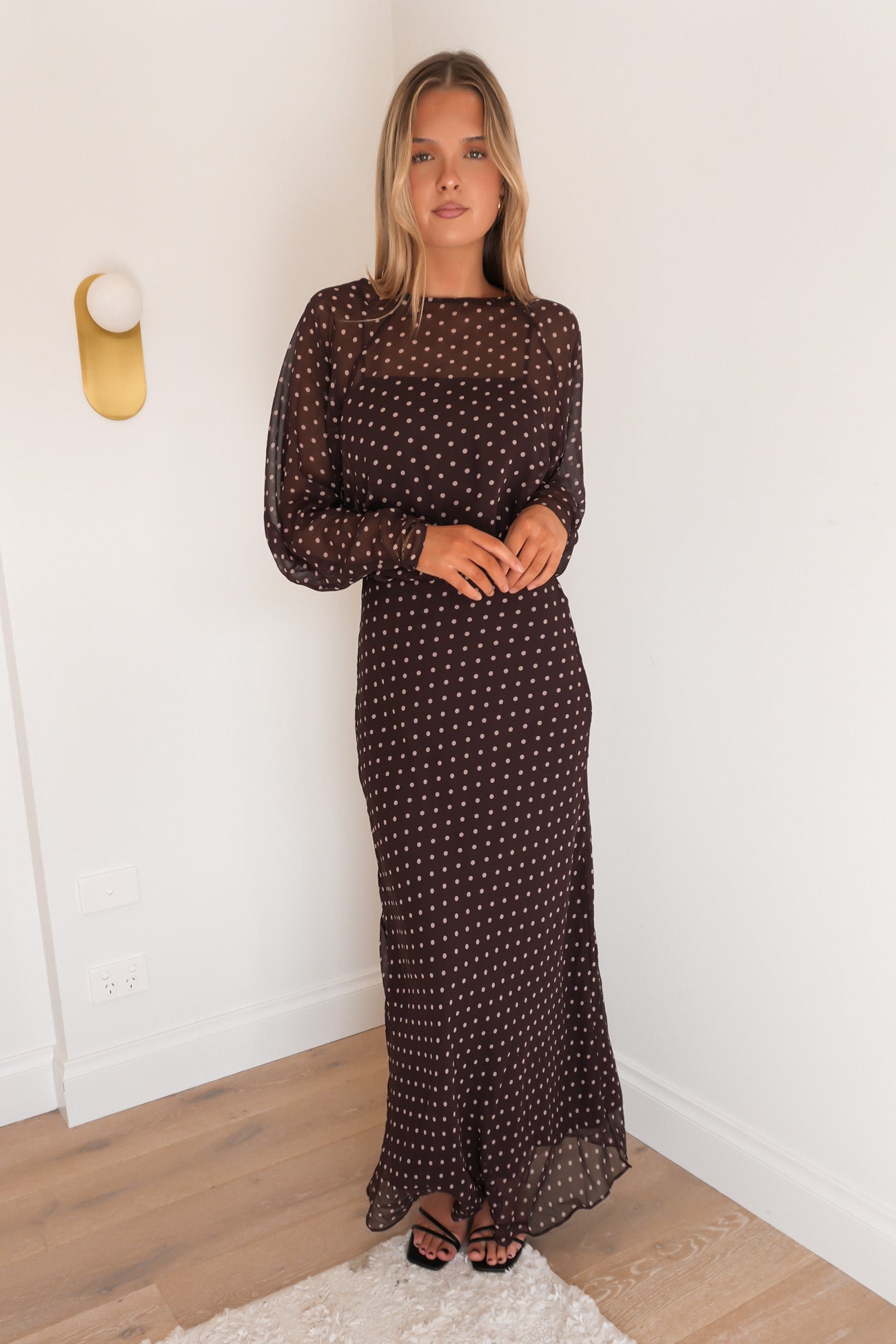 Serafina Maxi Dress Brown Polka Dot