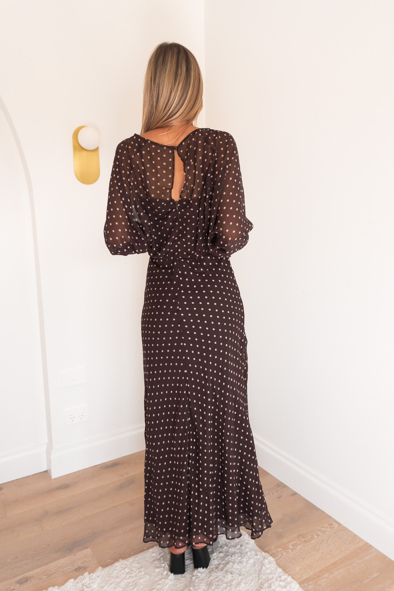 Serafina Maxi Dress Brown Polka Dot