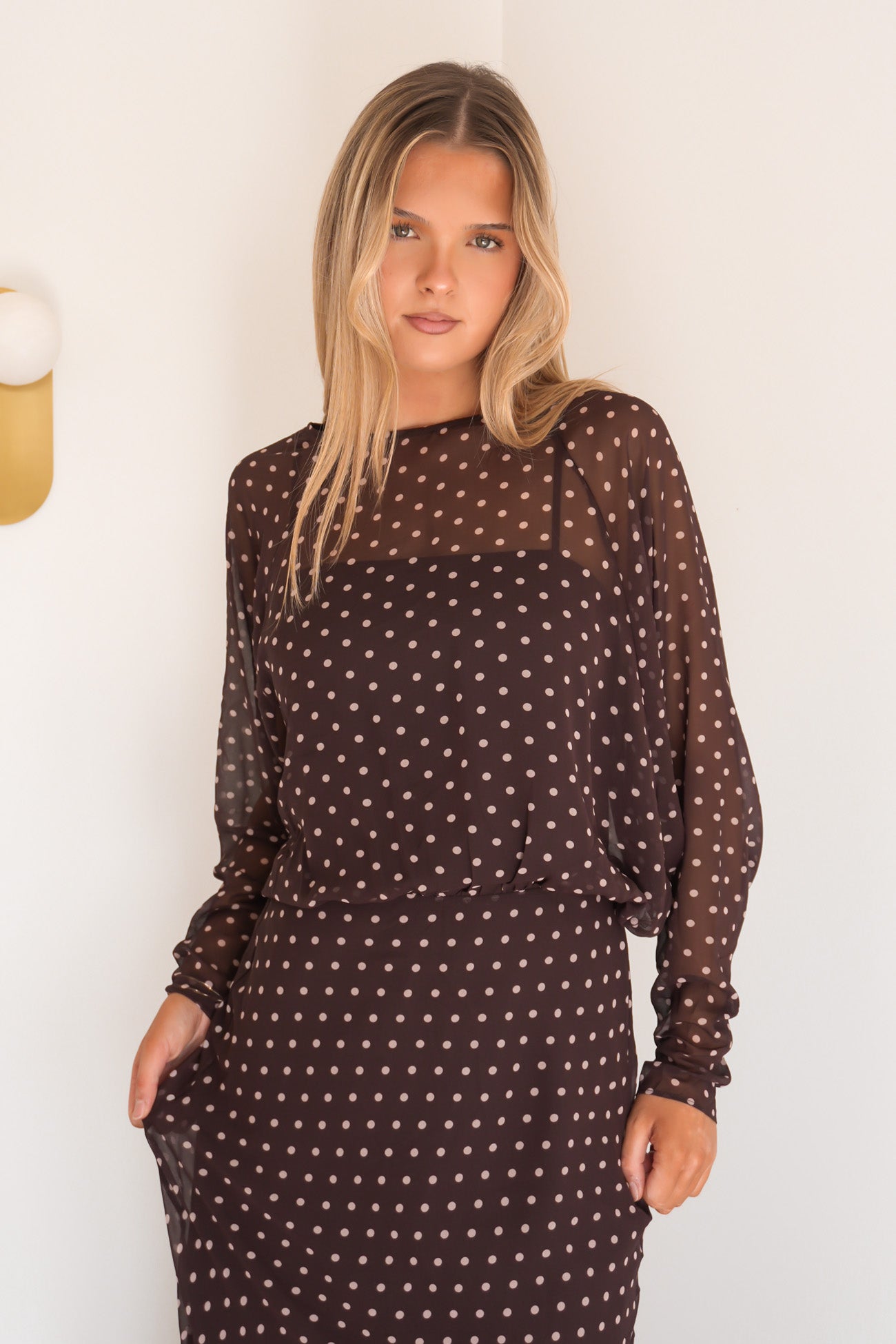 Serafina Maxi Dress Brown Polka Dot