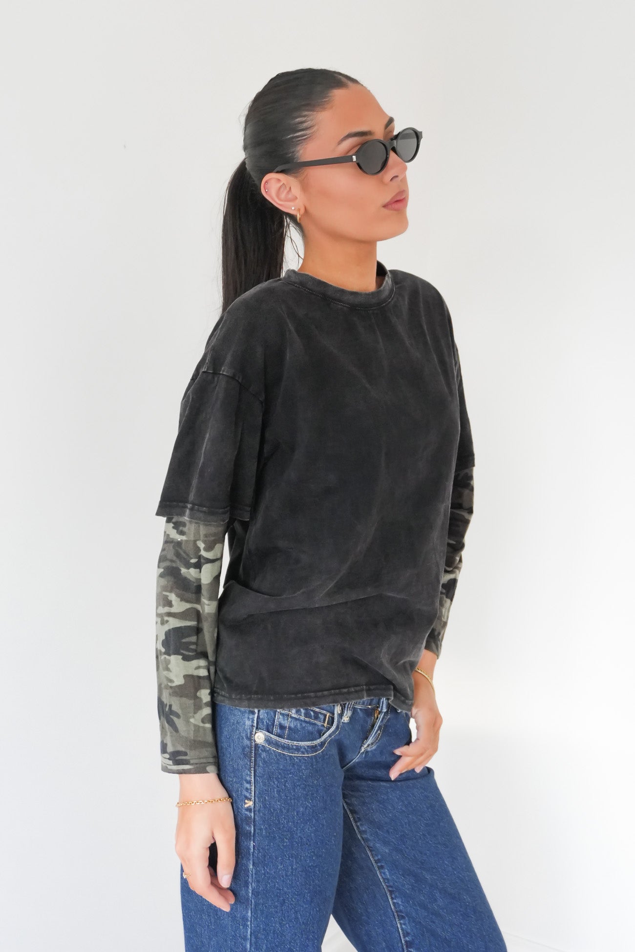 Shakira Long Sleeve Tee Black Acid Camo