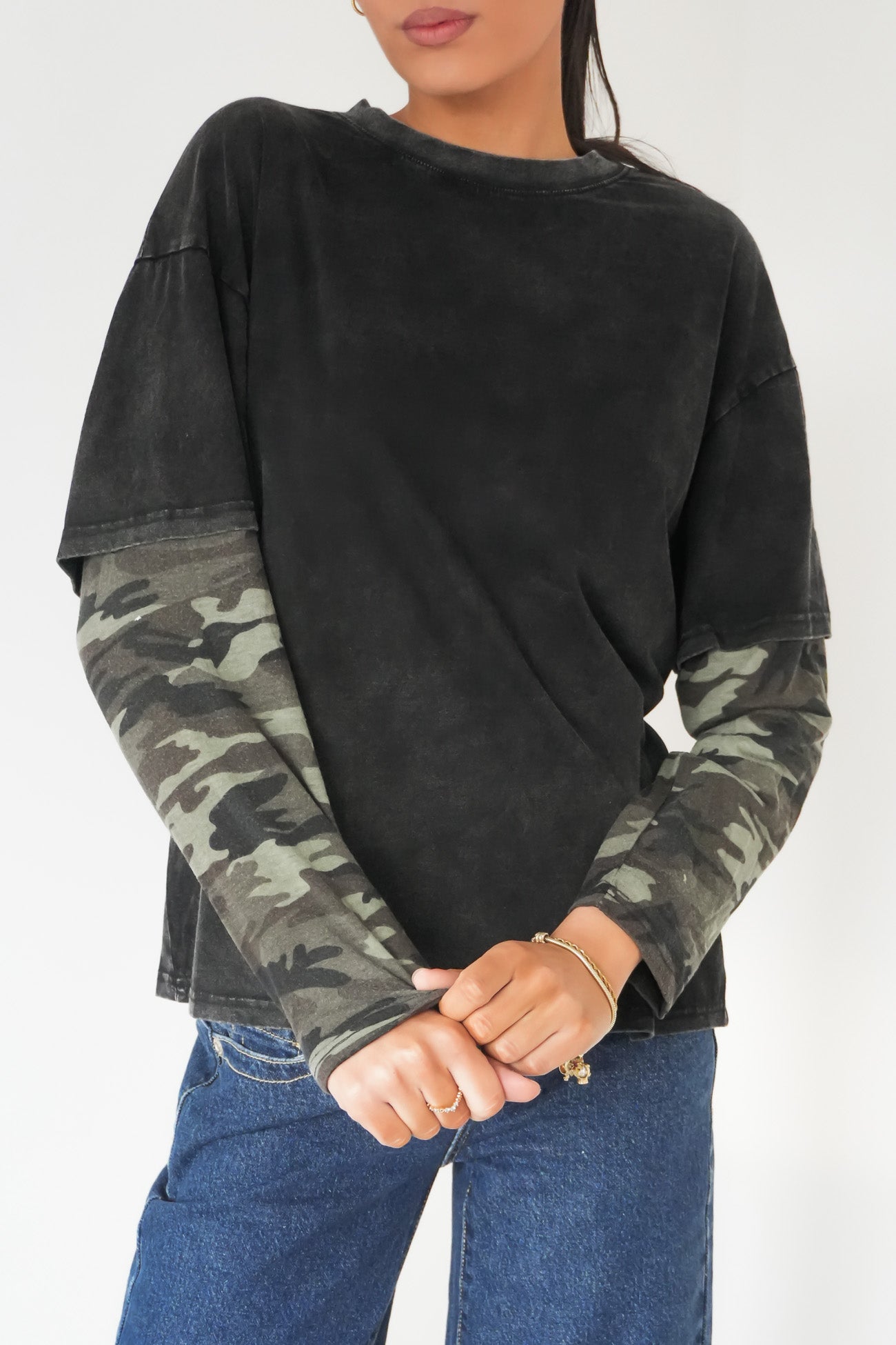 Shakira Long Sleeve Tee Black Acid Camo