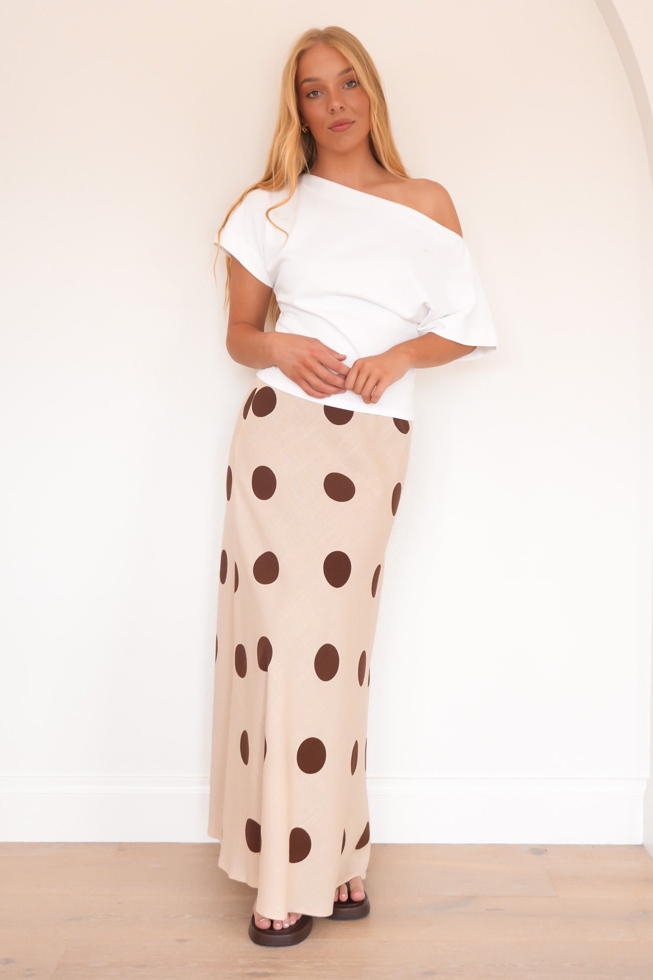 Shelby Maxi Skirt Cream Polka Dot