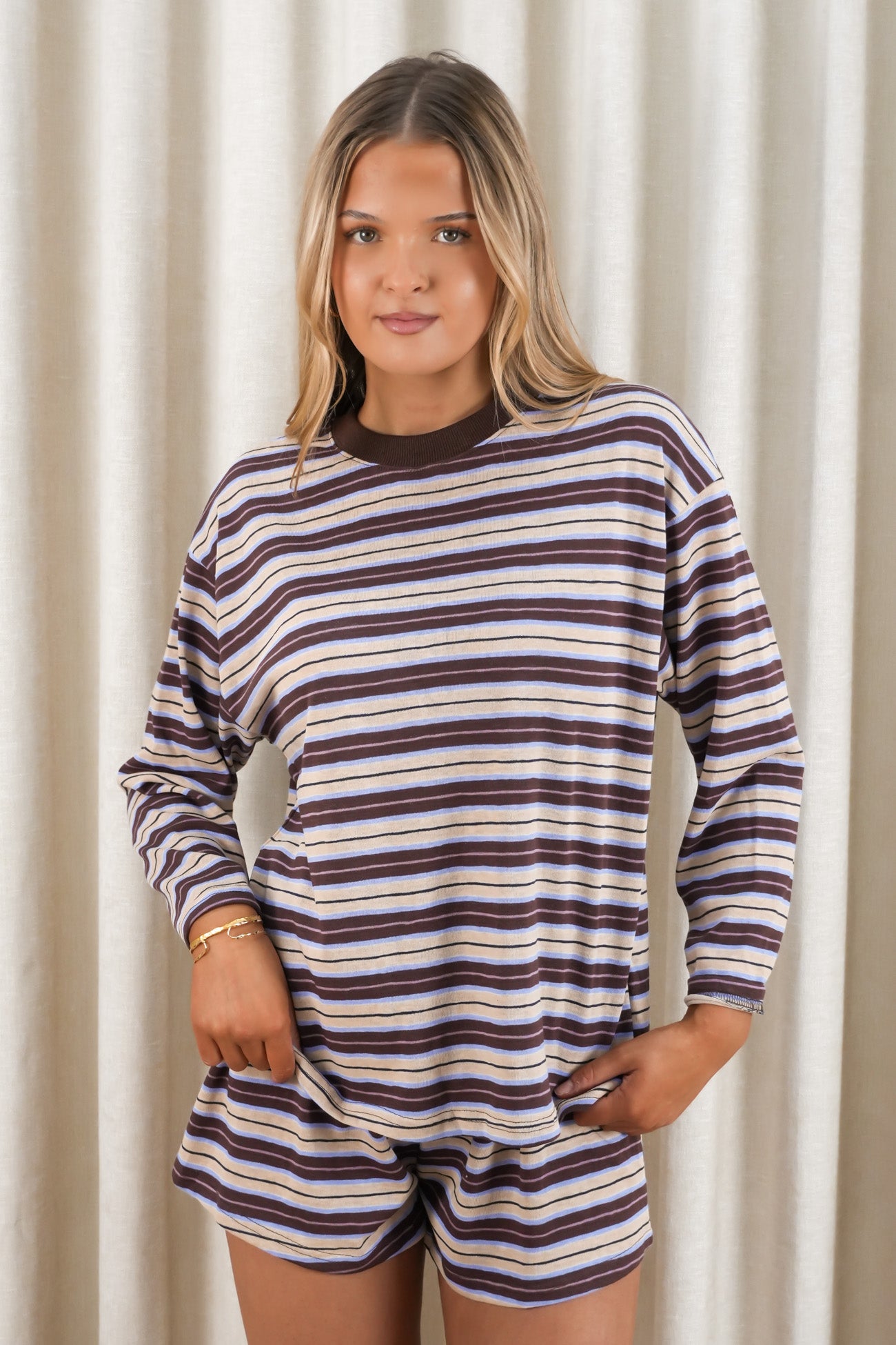 Shinae Set Beige Chocolate Stripe