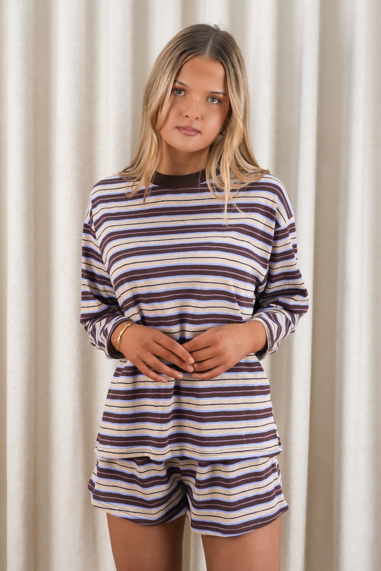 Shinae Set Beige Chocolate Stripe