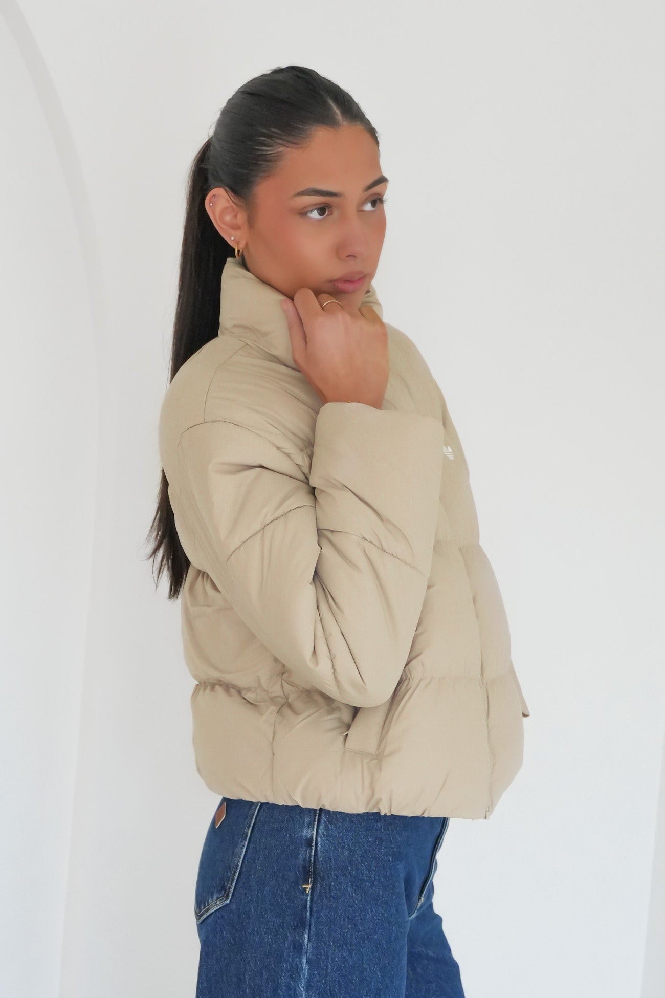 Short Padded Jacket Khaki Three
