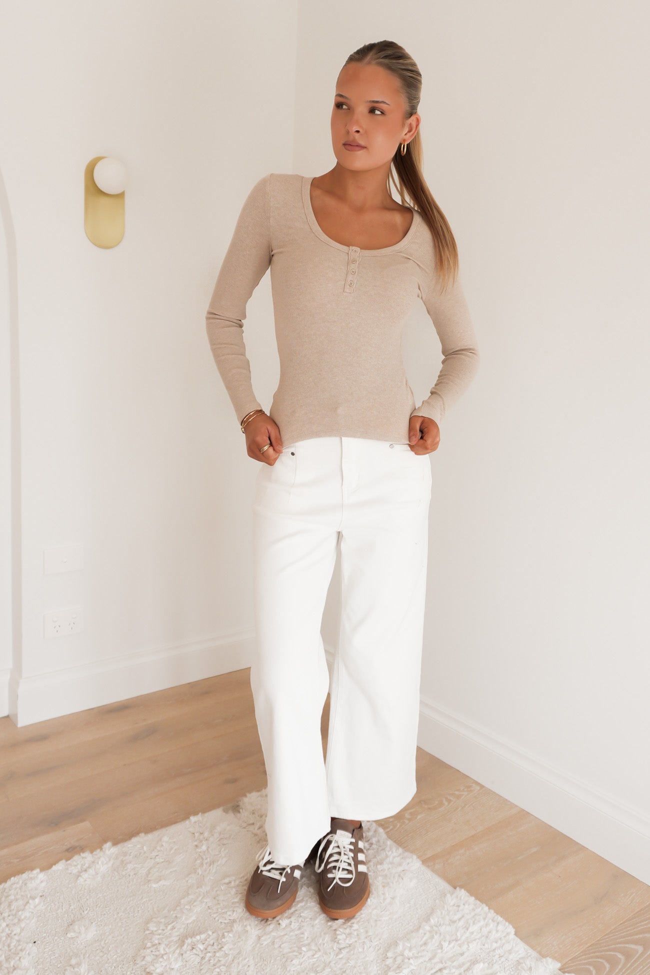 Sia Rib Long Sleeve Top Oat