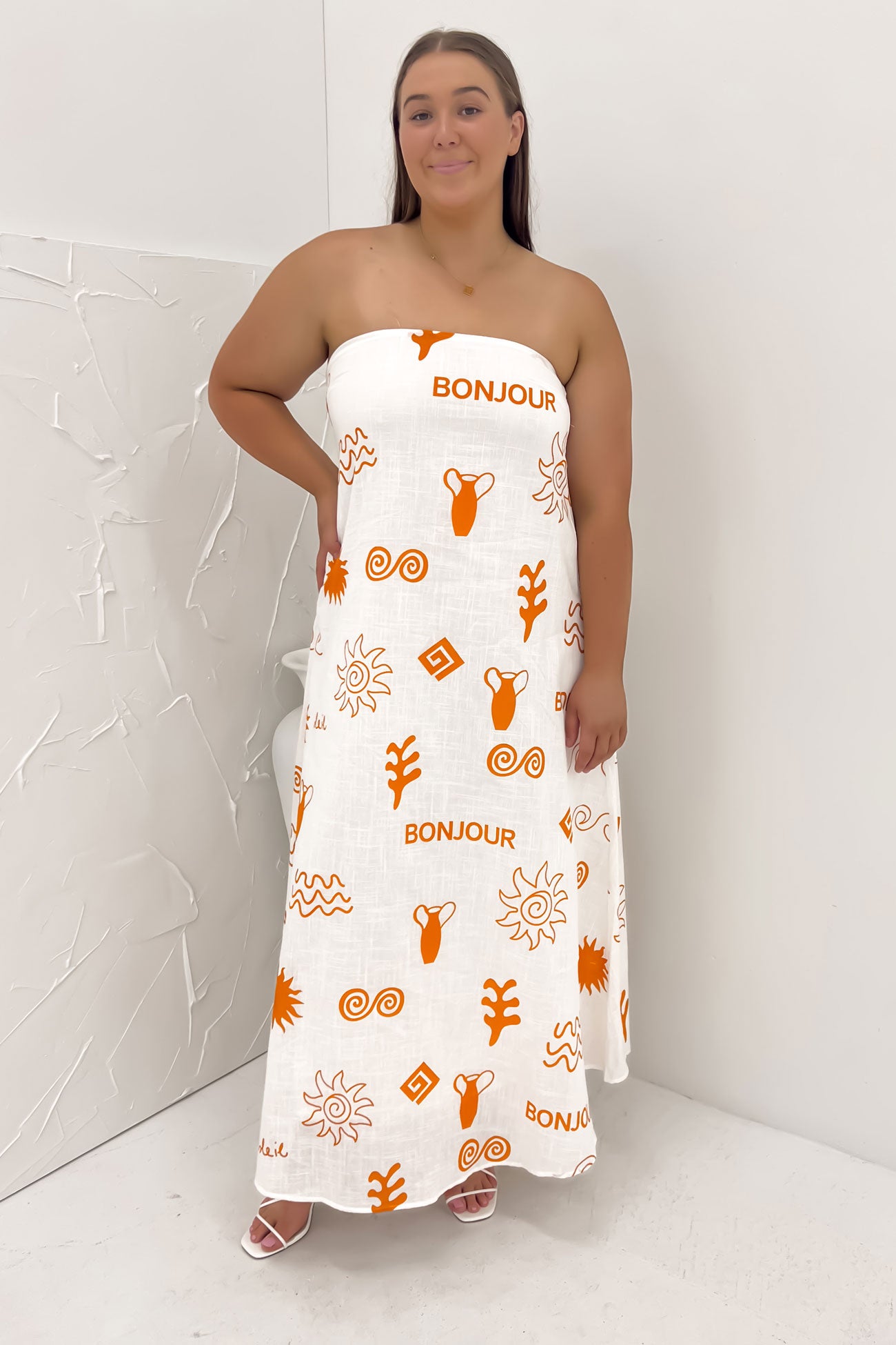 Sloane Maxi Dress White Orange Bonjour