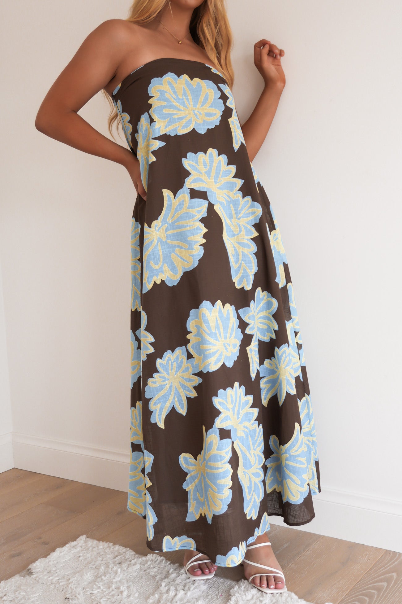 Sloane Maxi Dress Chocolate Blue Floral