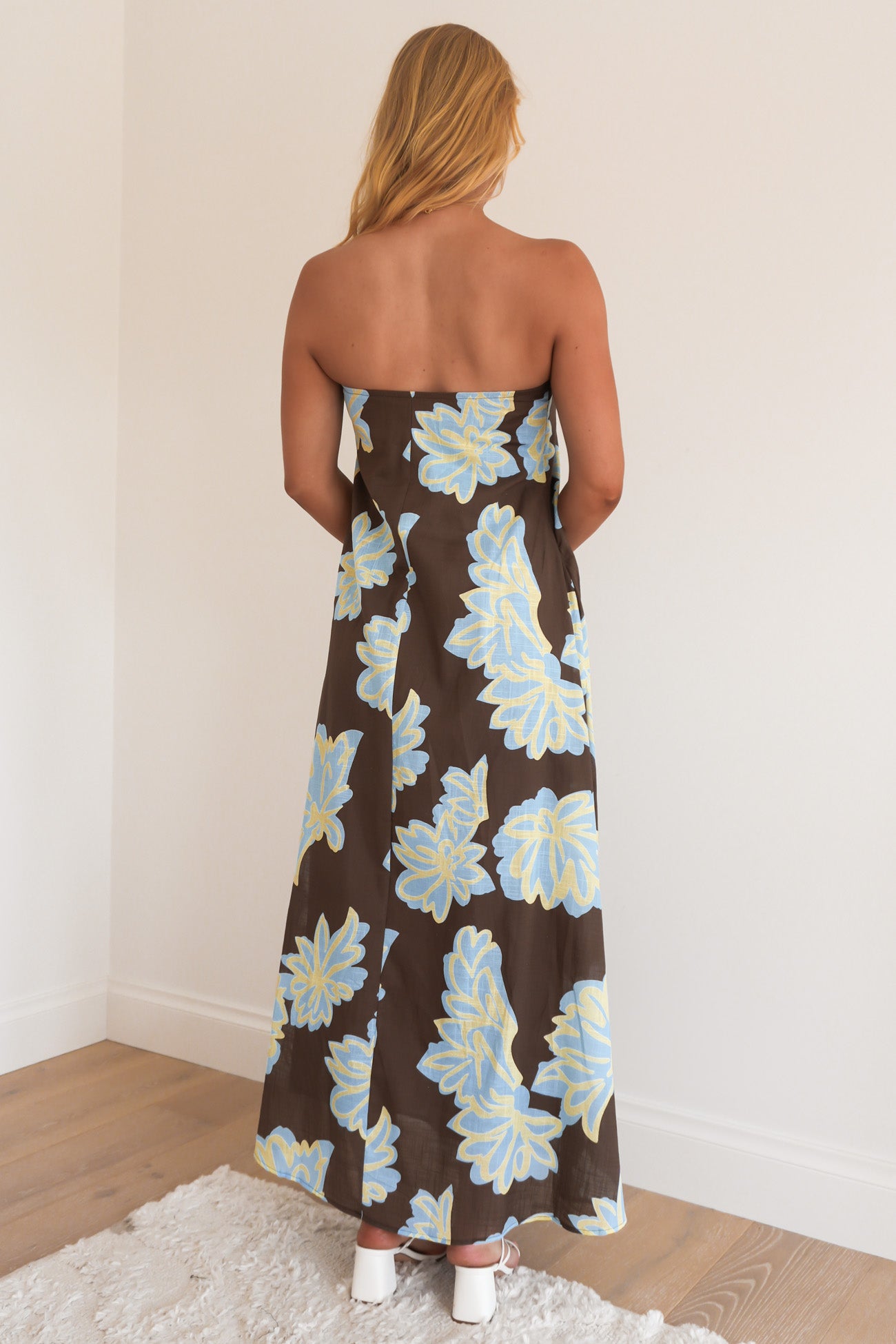 Sloane Maxi Dress Chocolate Blue Floral