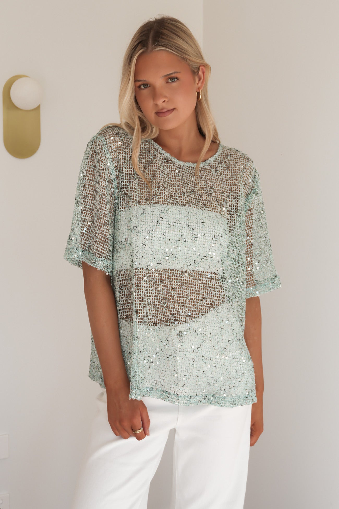 Stacy Sequin Tee Blue