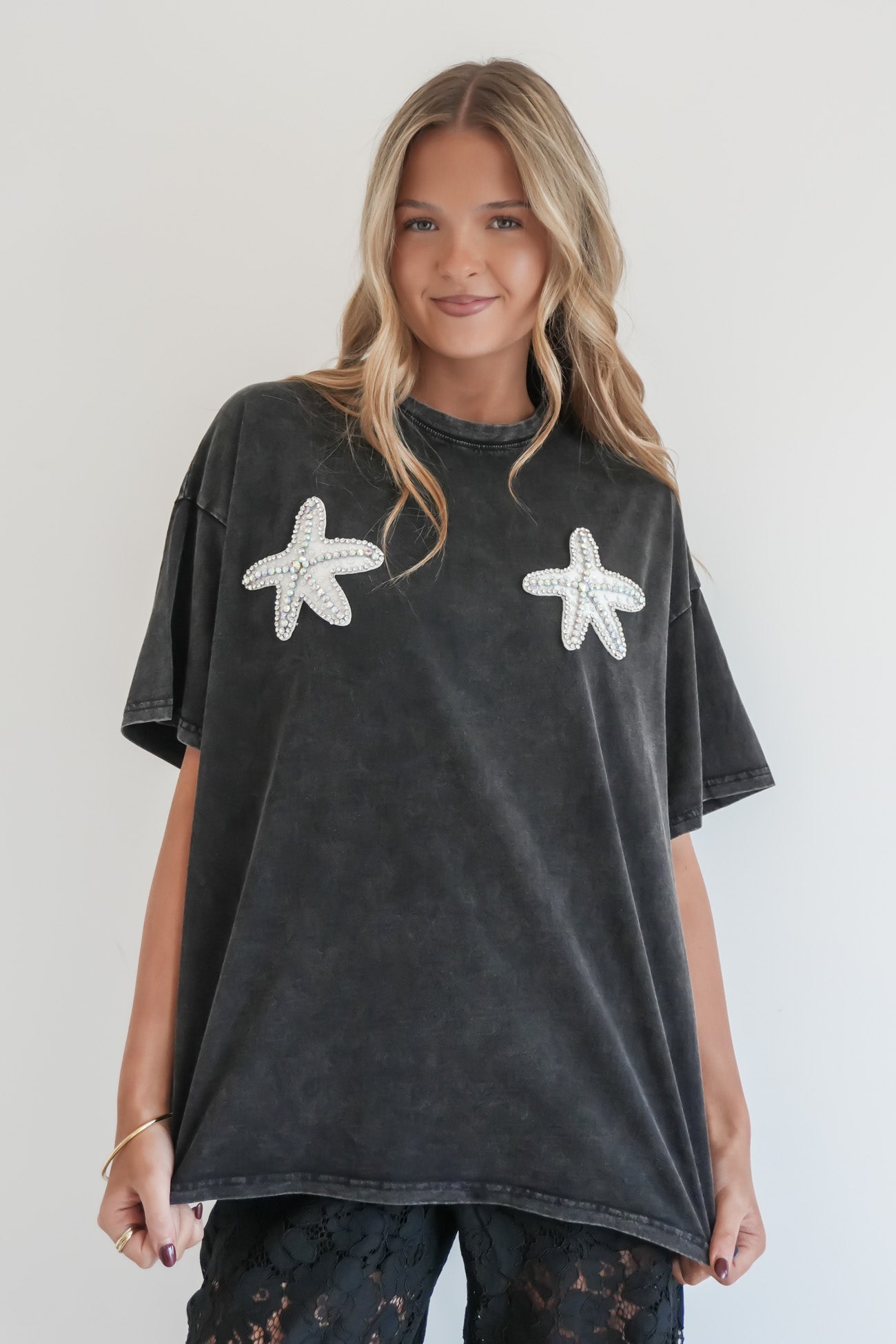 Starfish Tee Black Acid Wash