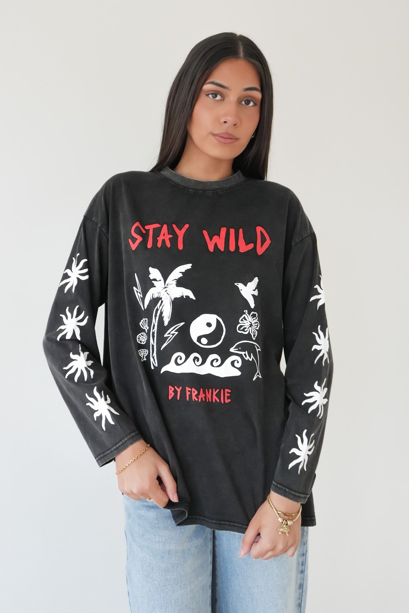 Stay Wild Long Sleeve Tee Black Acid