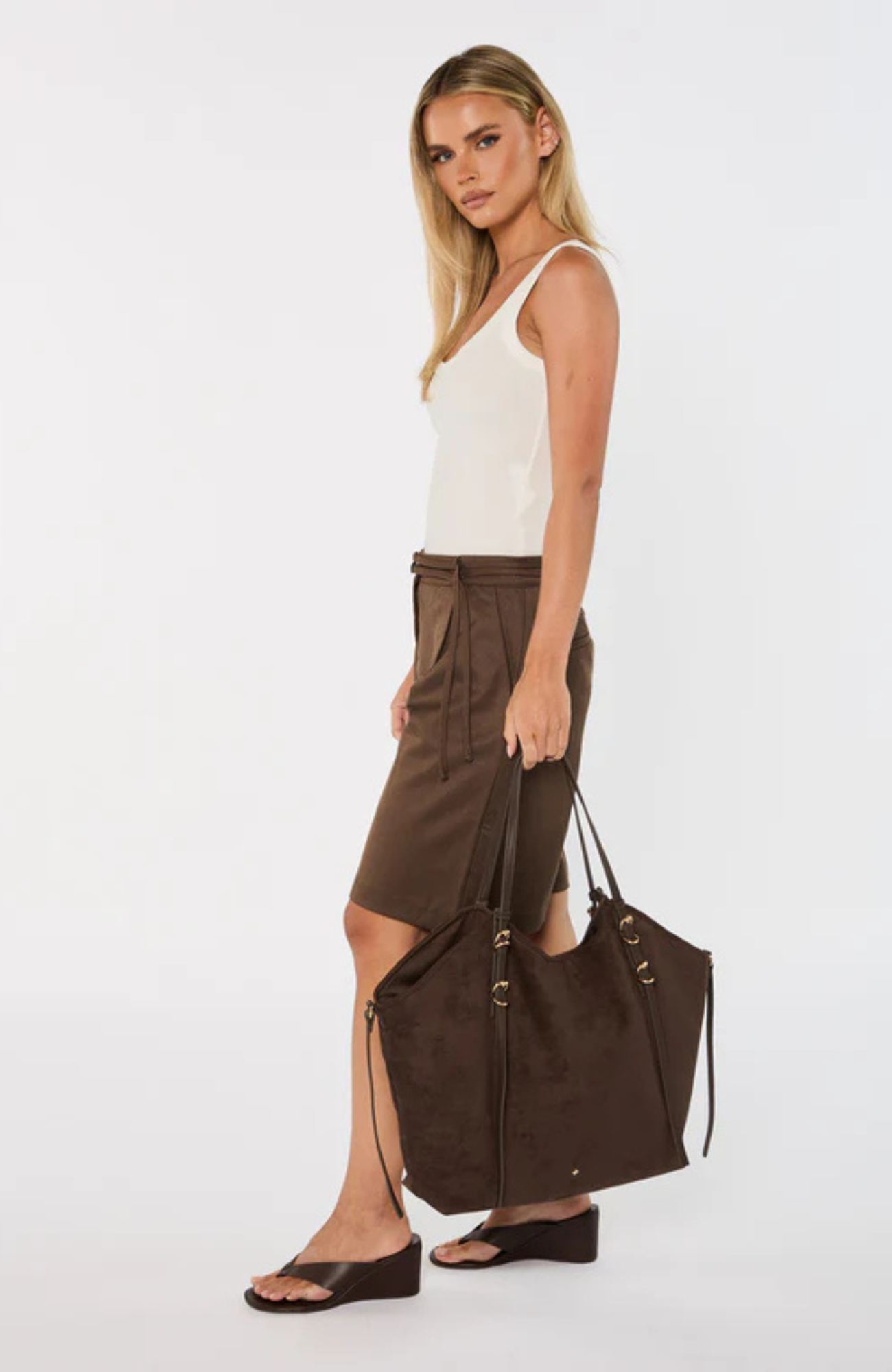 Steffy Bag Chocolate Faux Suede Gold