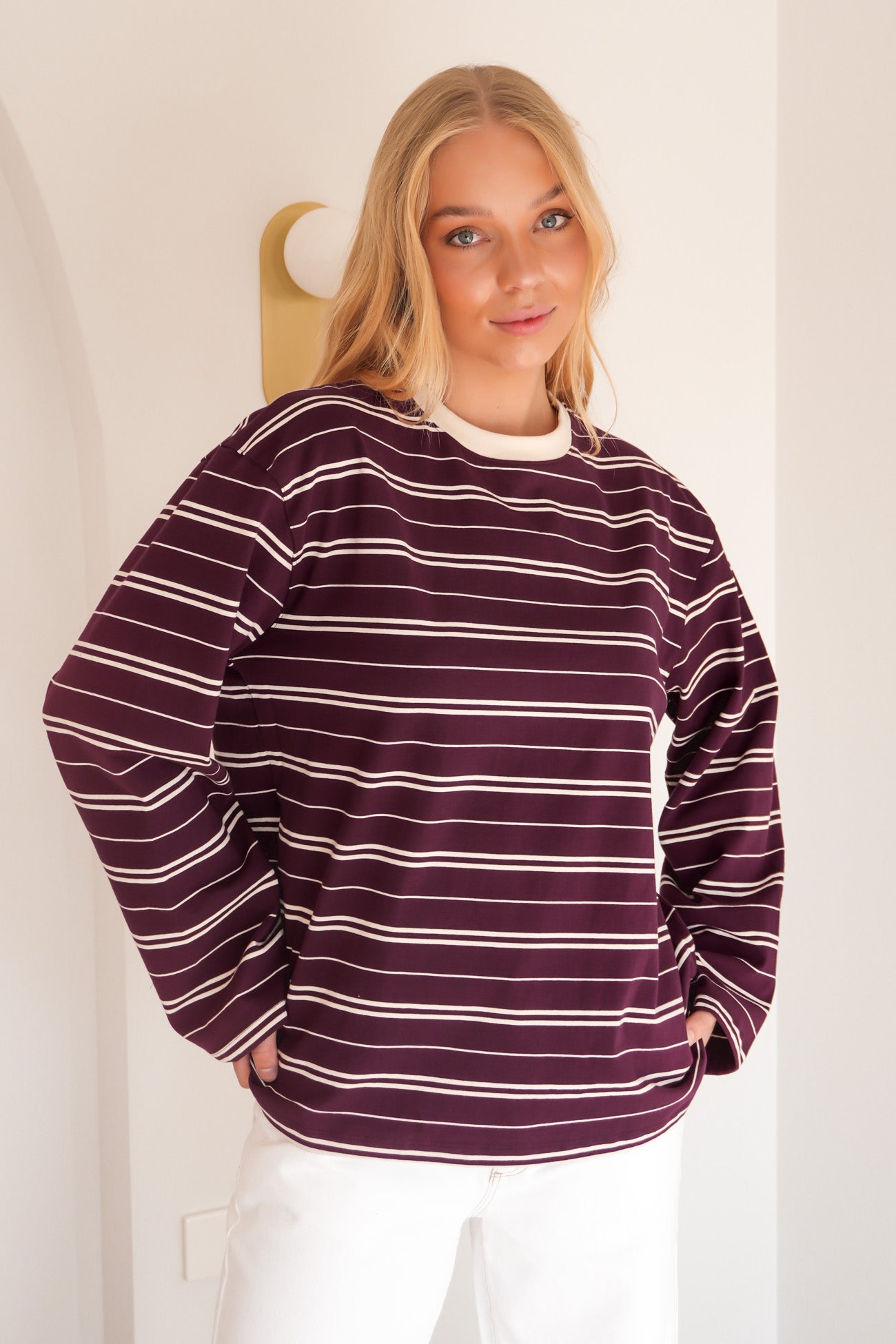 Stripe Long Sleeve Tee Cherry