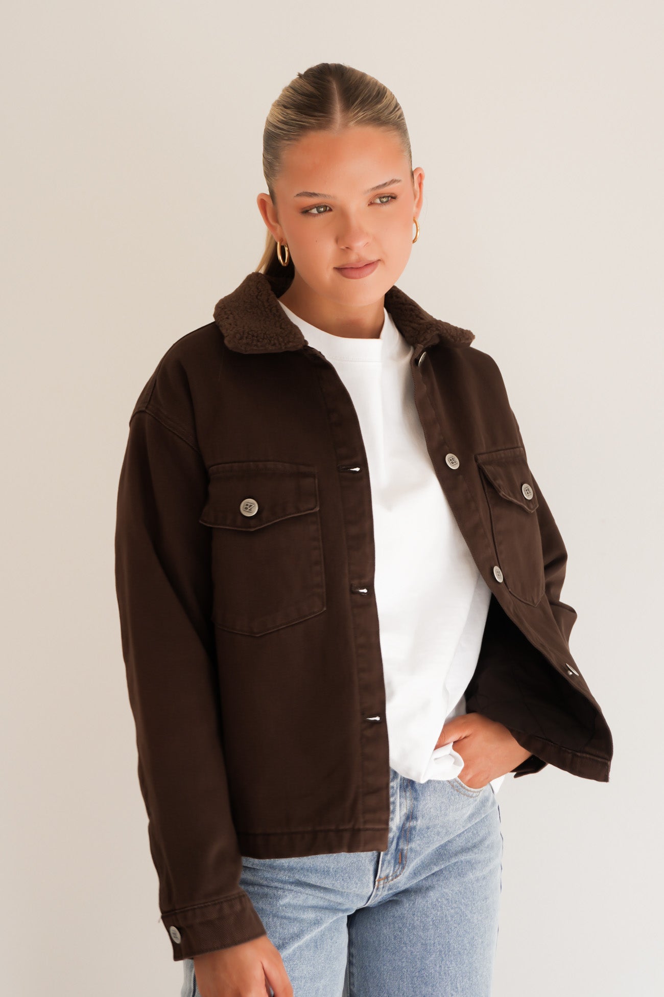 Sutton Denim Sherpa Jacket Chocolate
