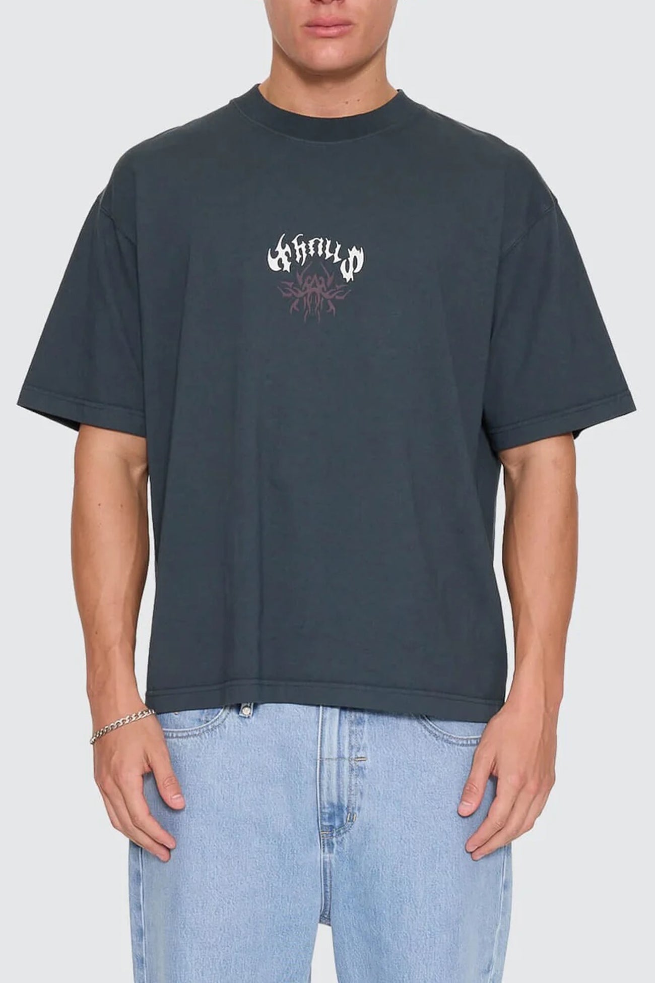 Stagger Oversize Box Crop Tee Petrol