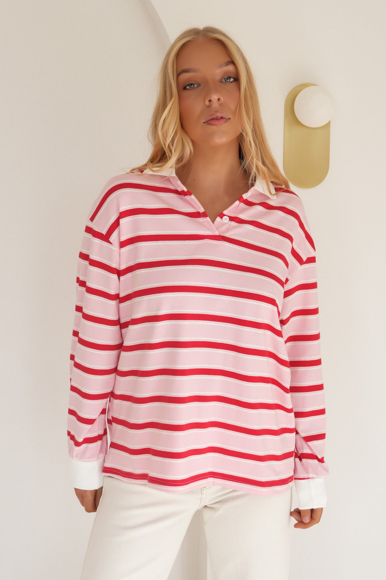 Tannah Rugby Top Pink Red Stripe