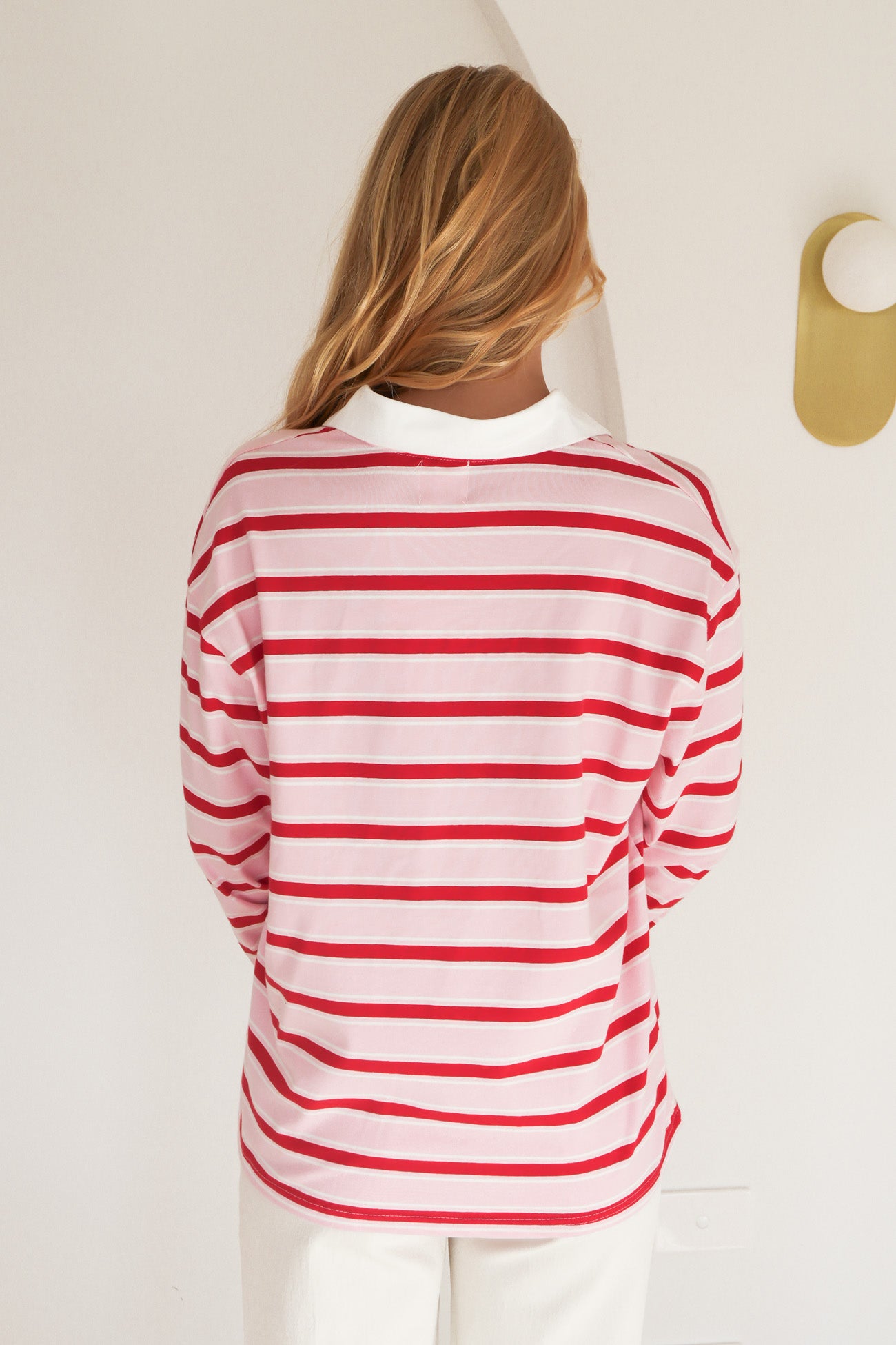 Tannah Rugby Top Pink Red Stripe