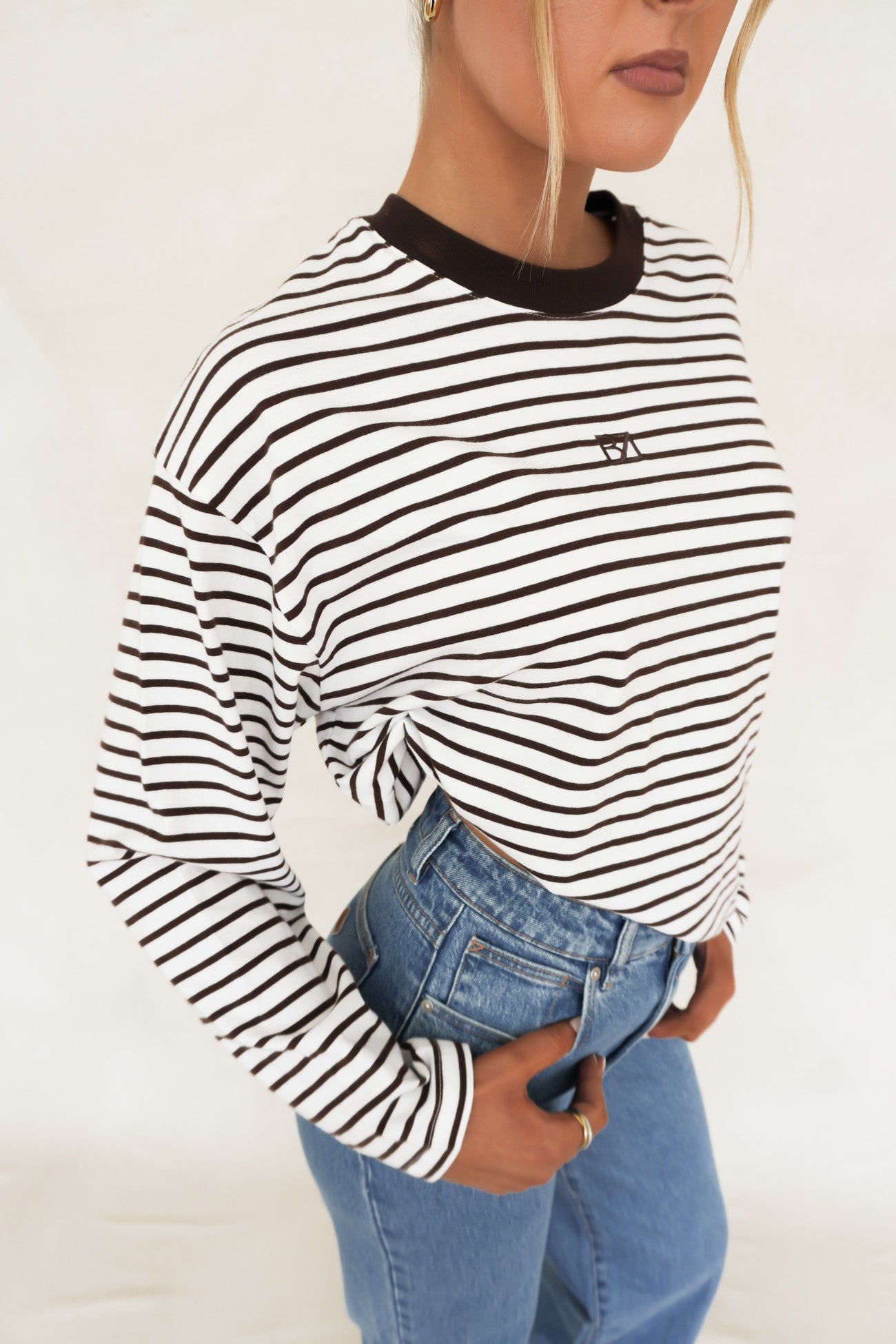 Taylor Stripe Long Sleeve Tee Chocolate