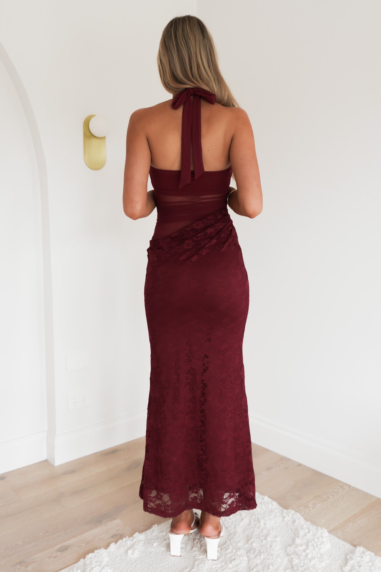 Taylse Lace Halter Maxi Dress Maroon