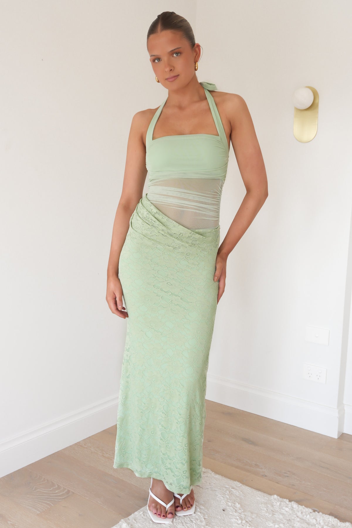 Taylse Lace Halter Maxi Dress Sage
