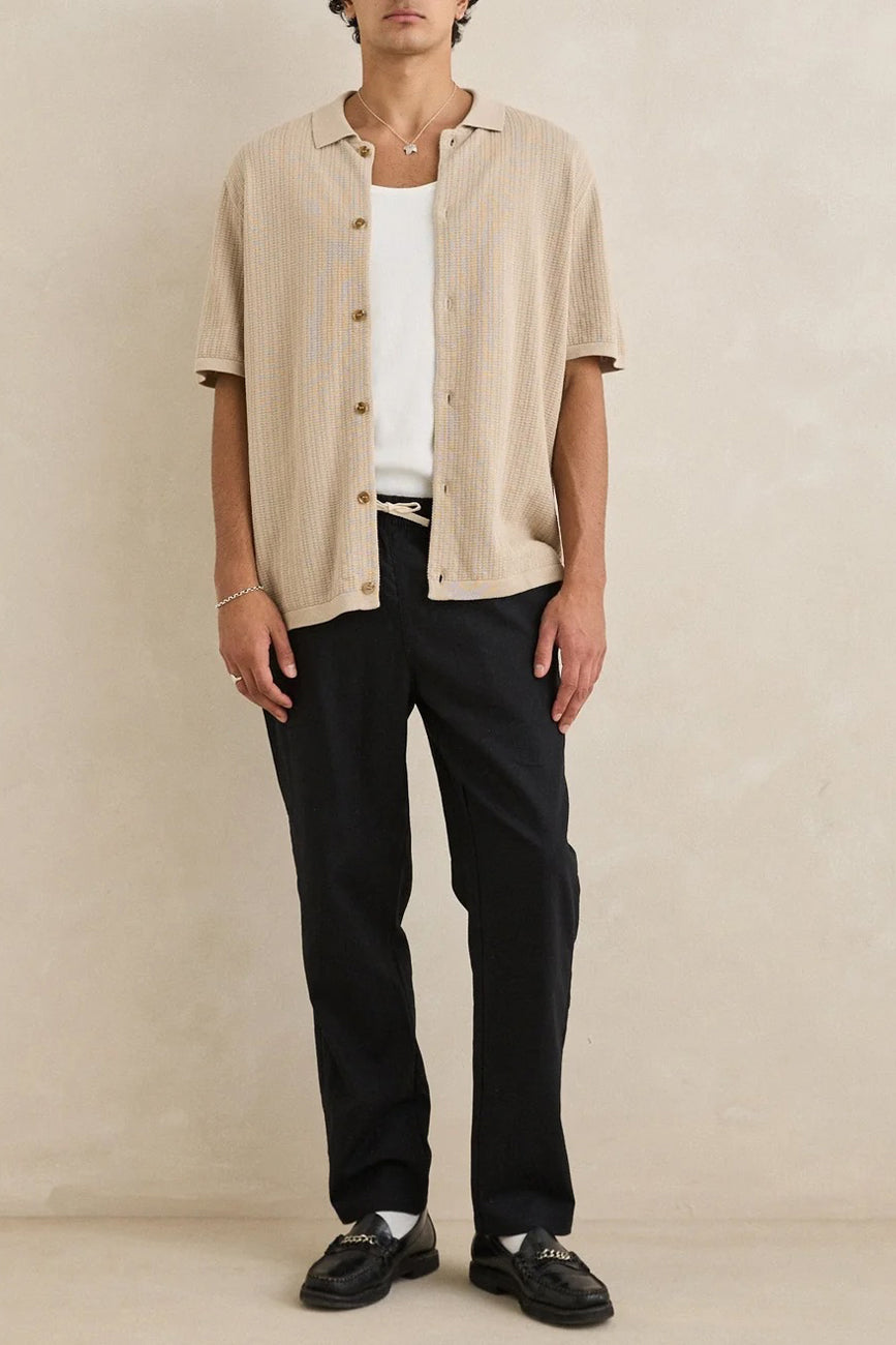 Textured Knit Short Sleeve Shirt Stone