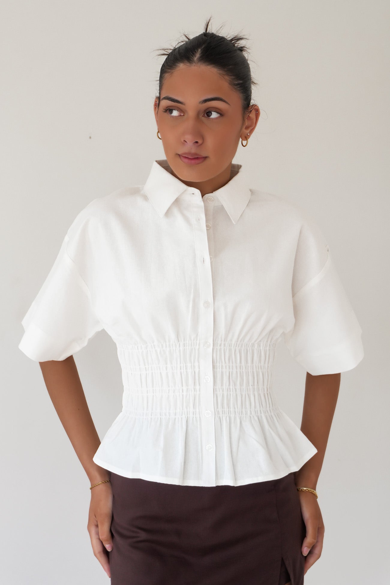 Timeless Shirred Top White