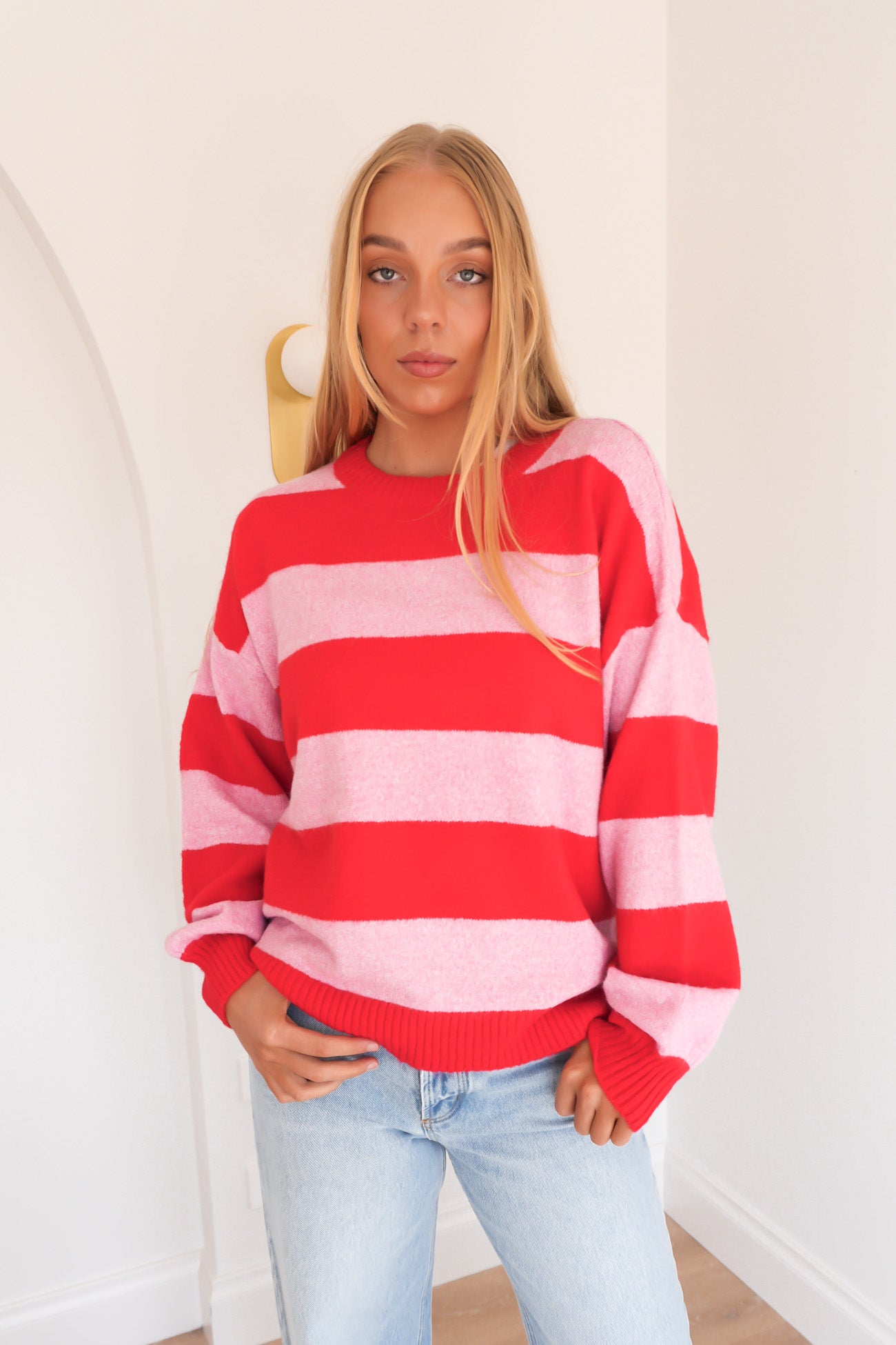 Tiva Knit Jumper Red Pink Stripe
