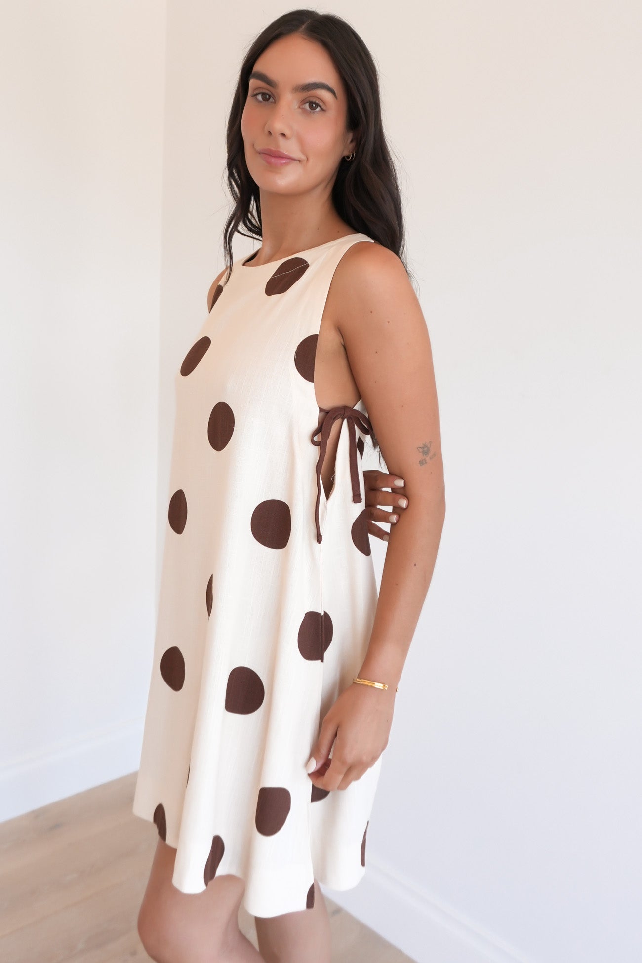 Todd Mini Dress Mocha Polka Dot