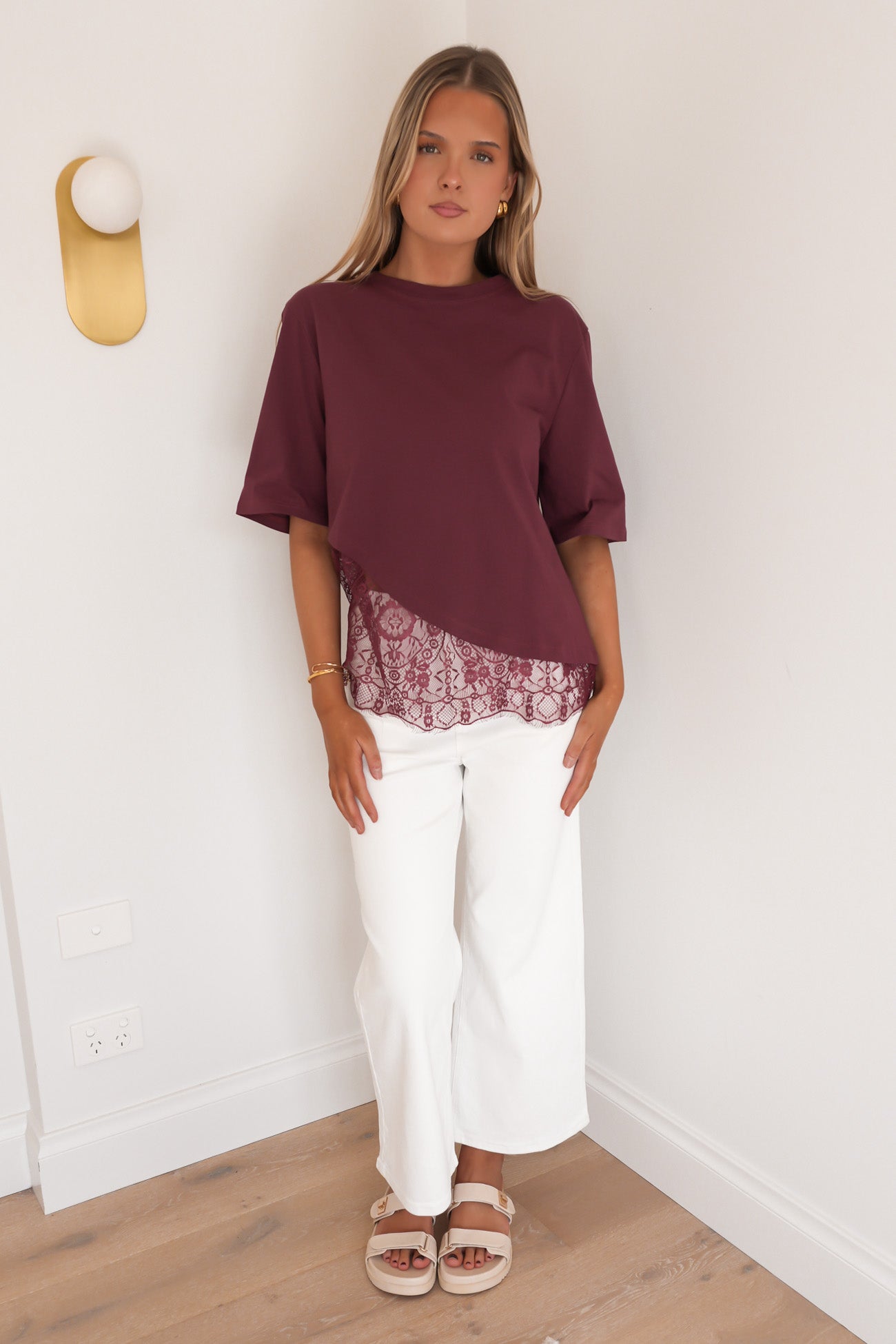 Tommi Lace Tee Burgundy