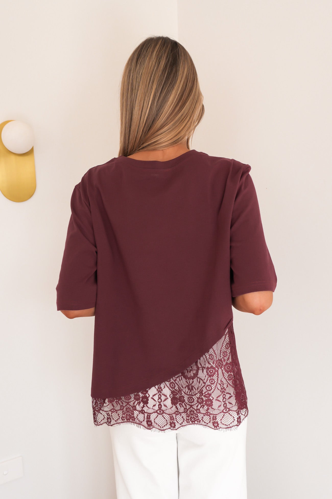 Tommi Lace Tee Burgundy