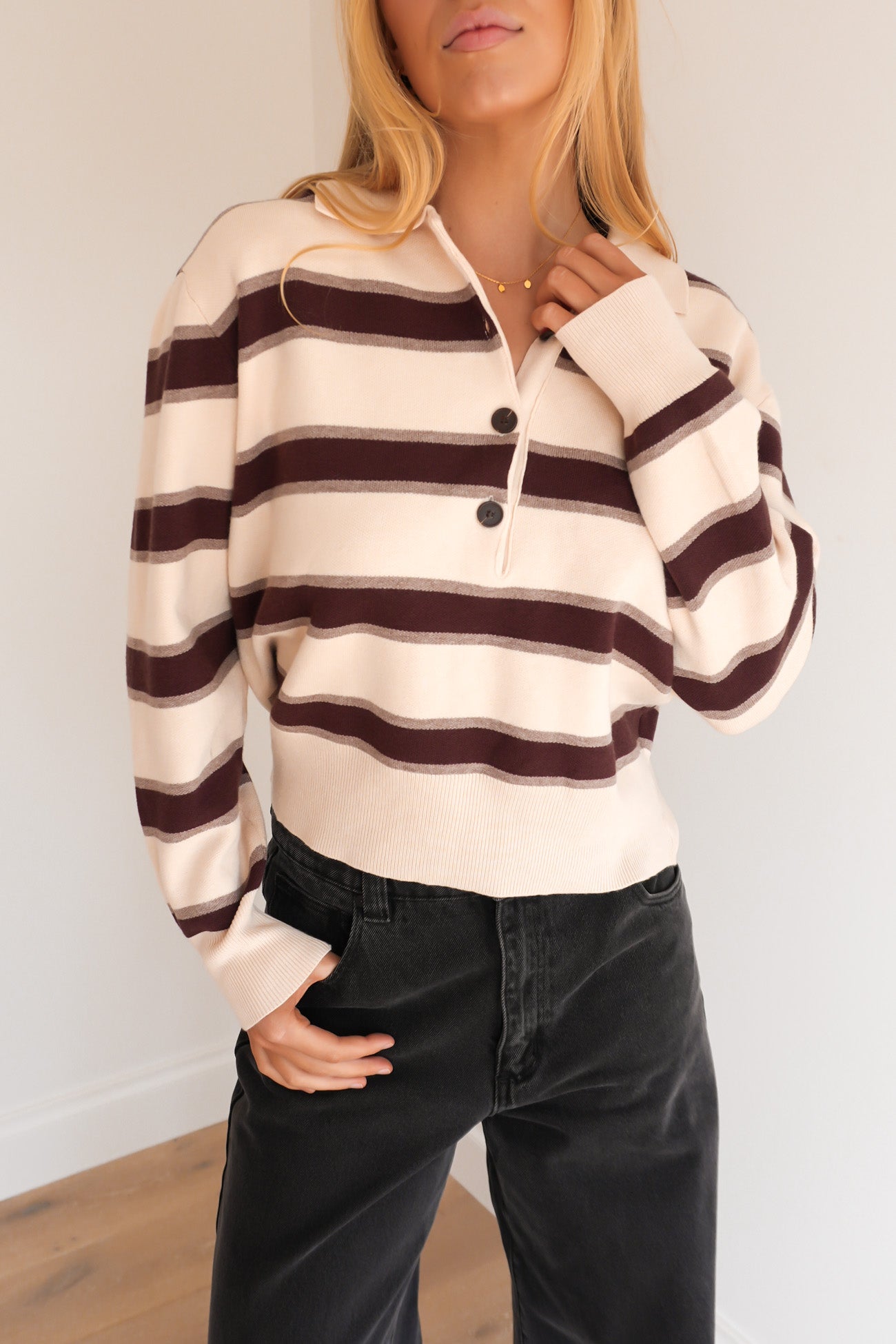 Toni Rugby Knit Jumper Latte Stripe