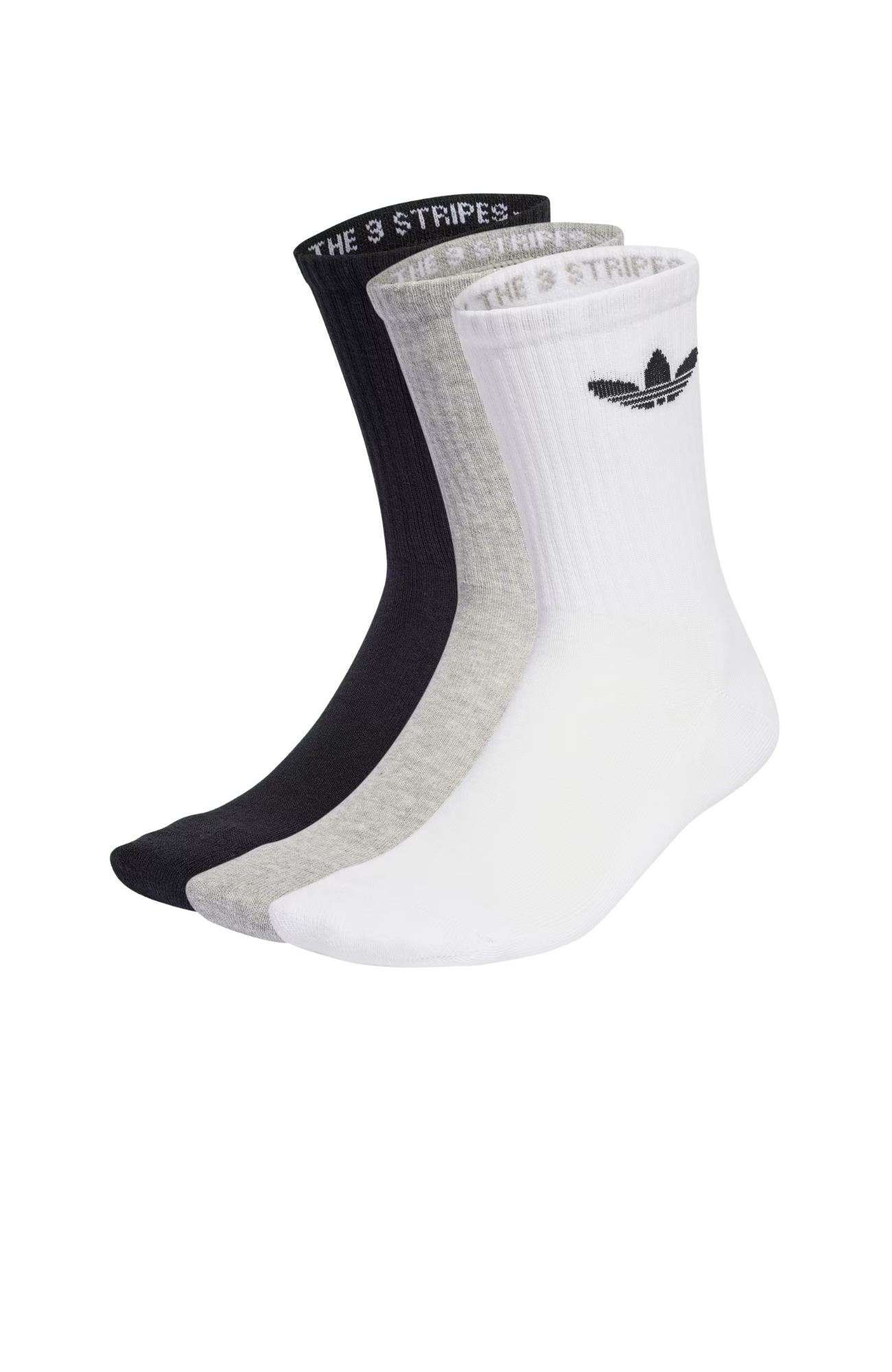 Trefoil Cushion Crew Sock 3PK White Medium Grey Heather Black