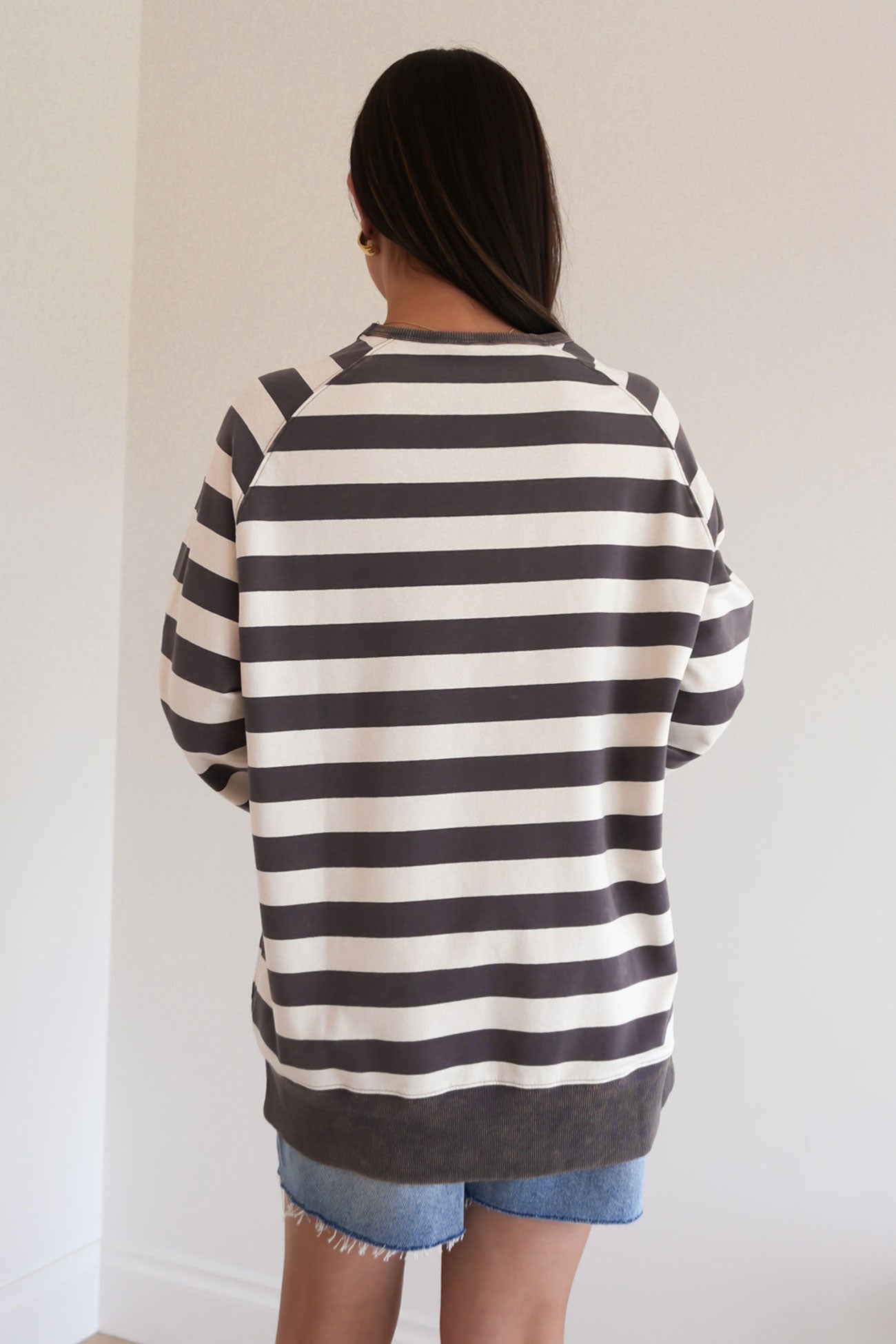 Trinity Crew Charcoal Cream Stripe