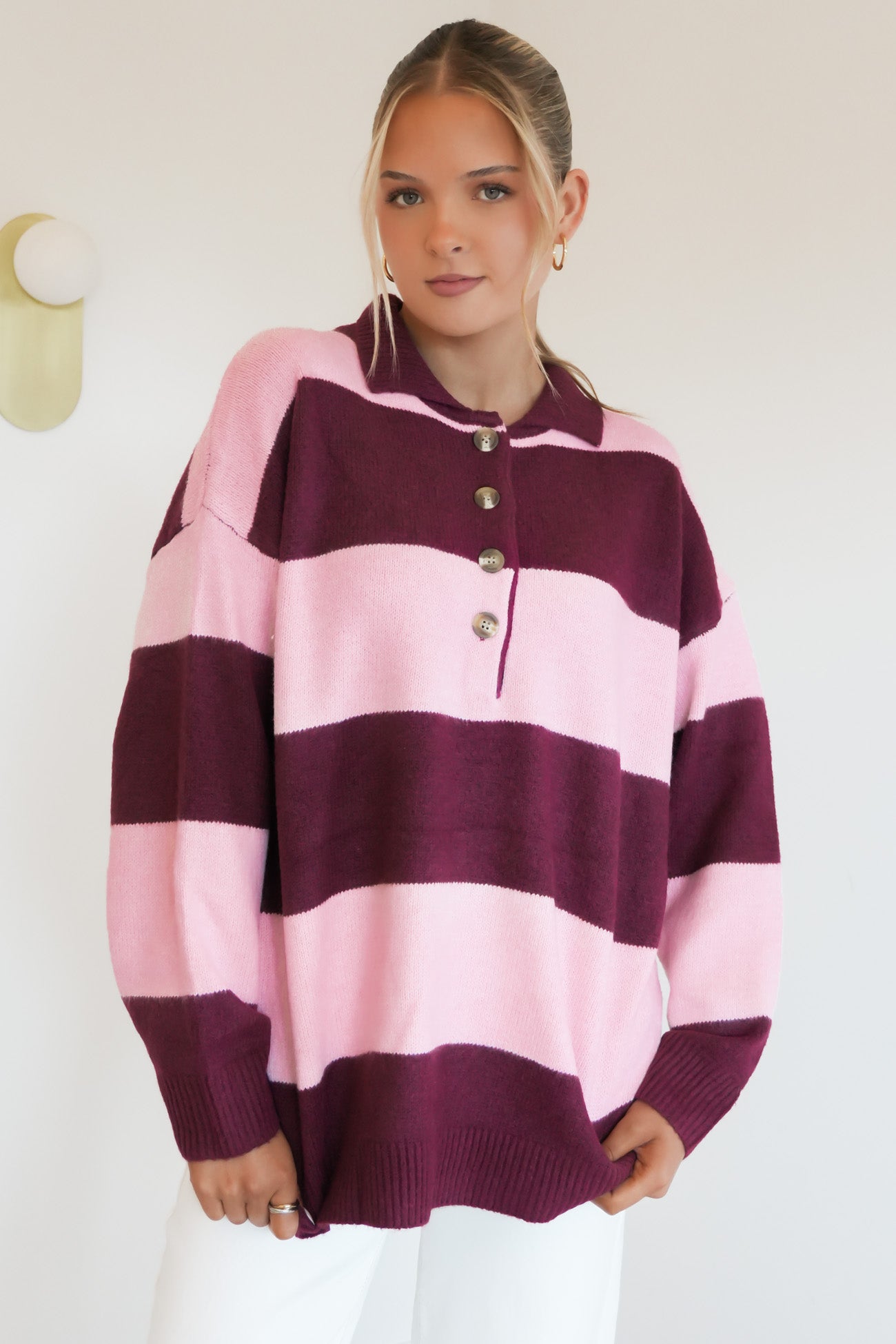 Valentina Rugby Knit Jumper Berry Stripe