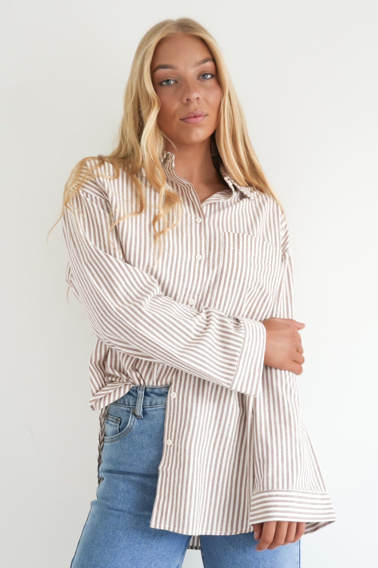 Valley Stripe Oversized Shirt Tan