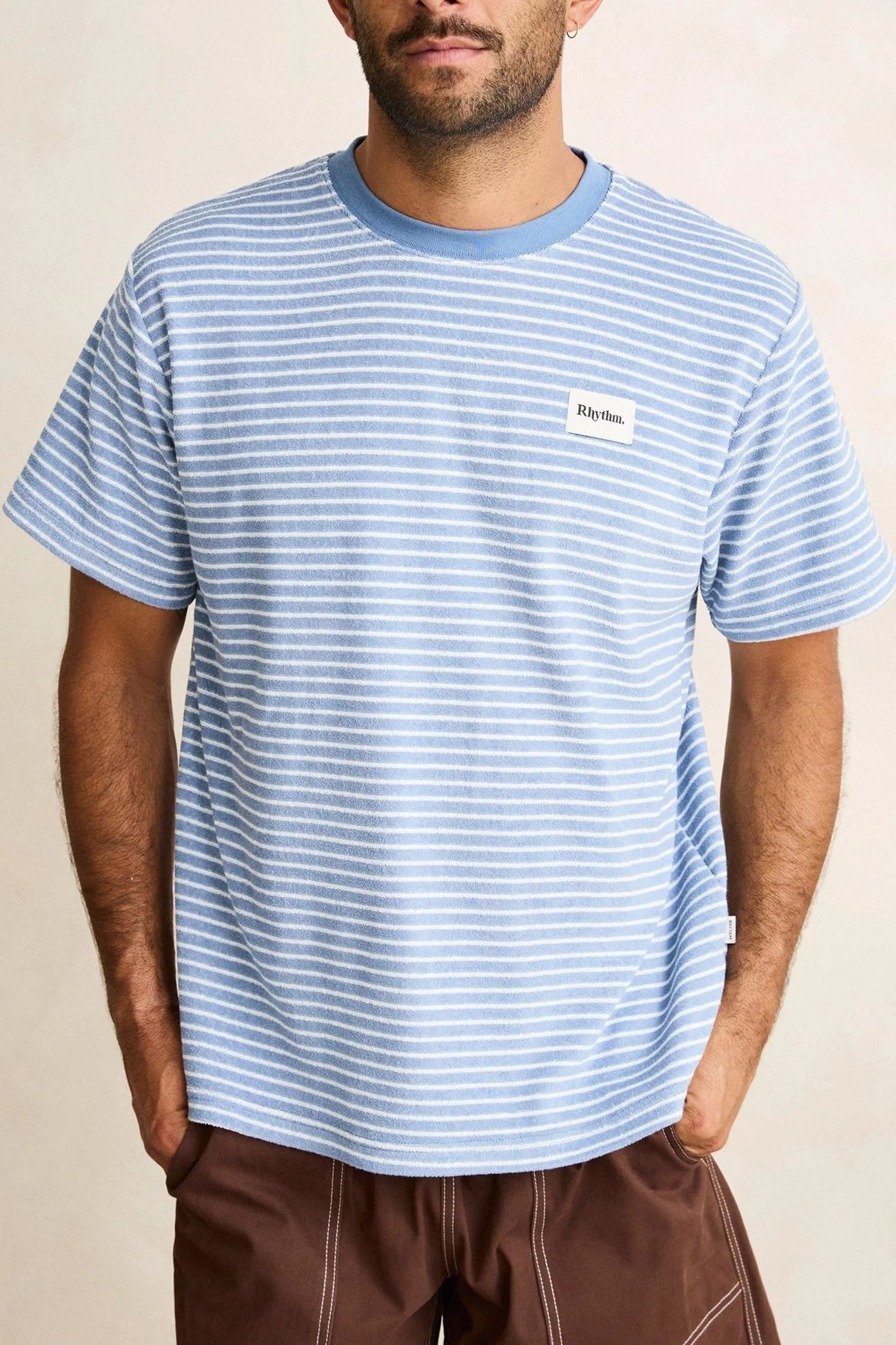 Vintage Terry Stripe Short Sleeve T-Shirt Blue