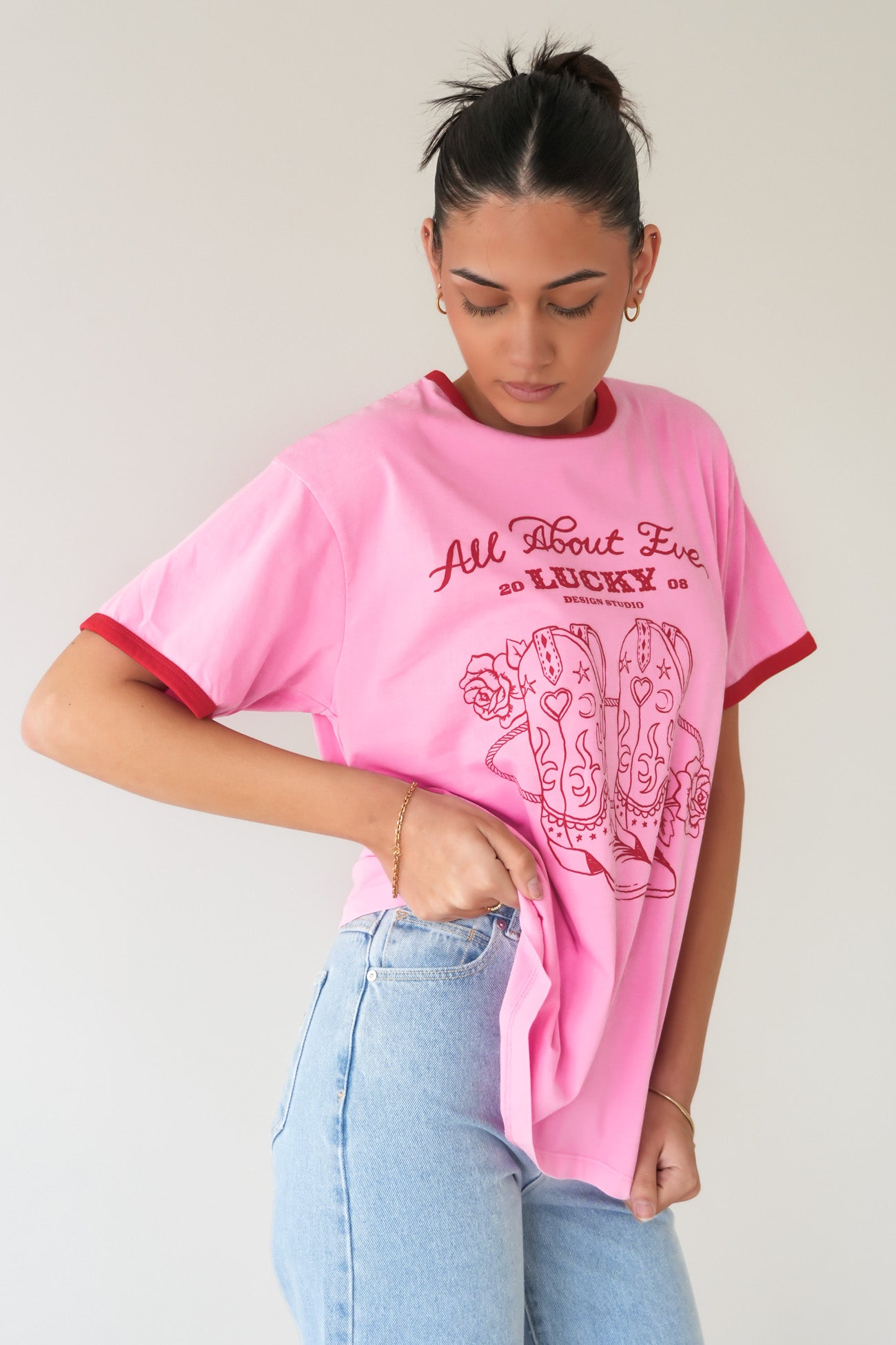 Western Luck Relaxed Tee Pink